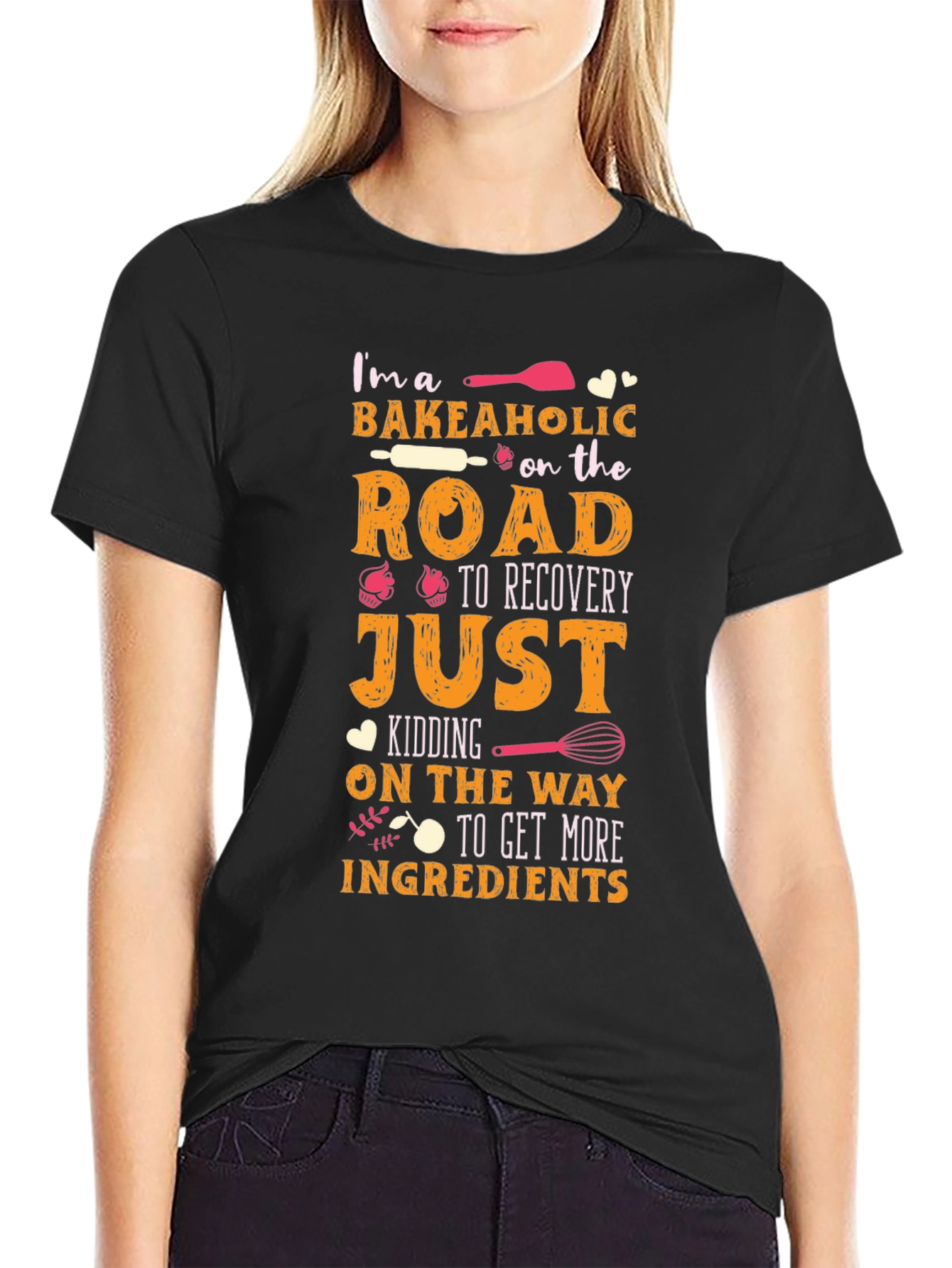 Black Bakeaholic T-Shirt - Funny Baking Lover Tee view 2