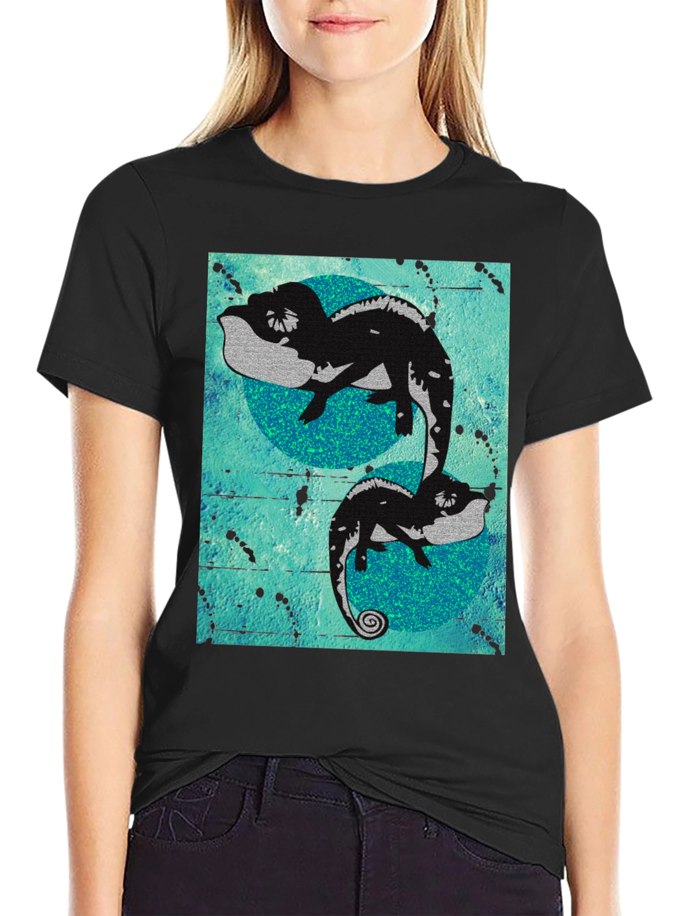 Black Chameleon Graphic Print Black T-Shirt view 2