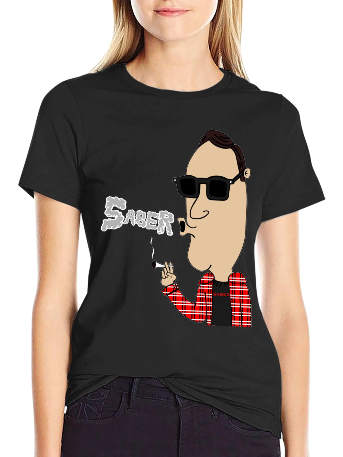 Black Saber Smoking Cartoon T-Shirt view 2