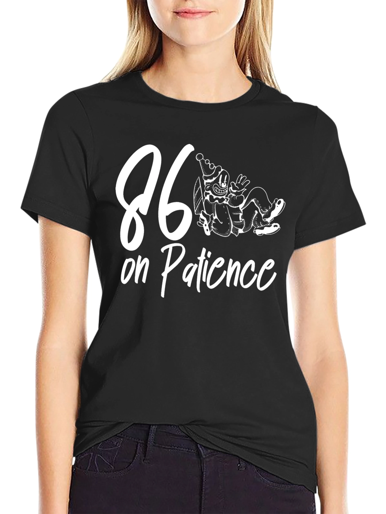 Black 86 on Patience Graphic Tee - Black Cotton T-Shirt view 2