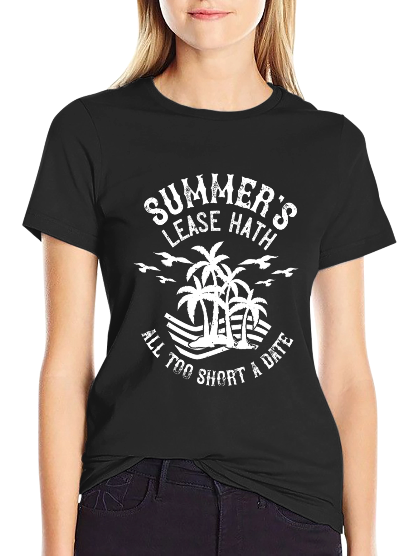 Black Summer's Lease T-Shirt: Beach Vibes, Palm Trees view 2