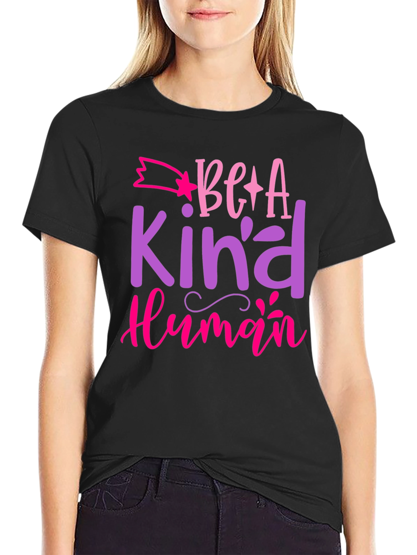 Black Be A Kind Human Graphic T-Shirt - Positive Message Tee view 2