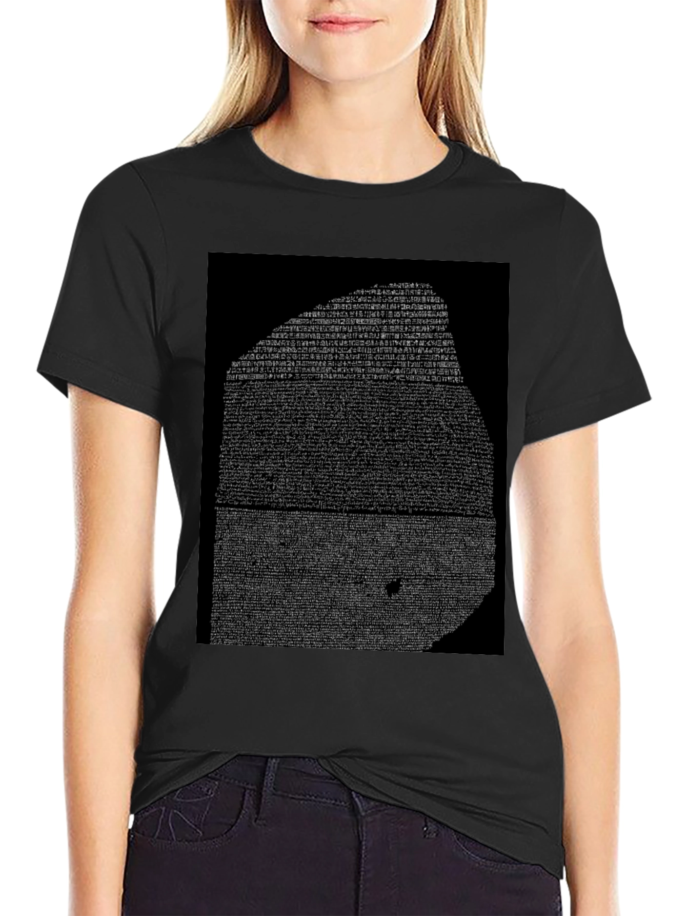 Black Rosetta Stone Graphic Tee - Black Cotton T-Shirt view 2