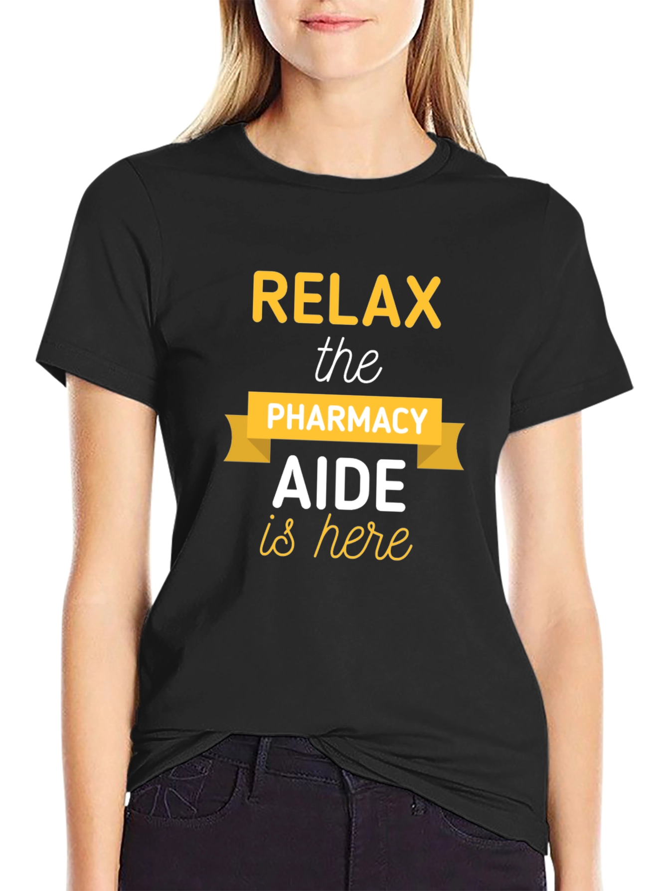 Black Relax Pharmacy Aide T-Shirt - Black Cotton Tee view 2