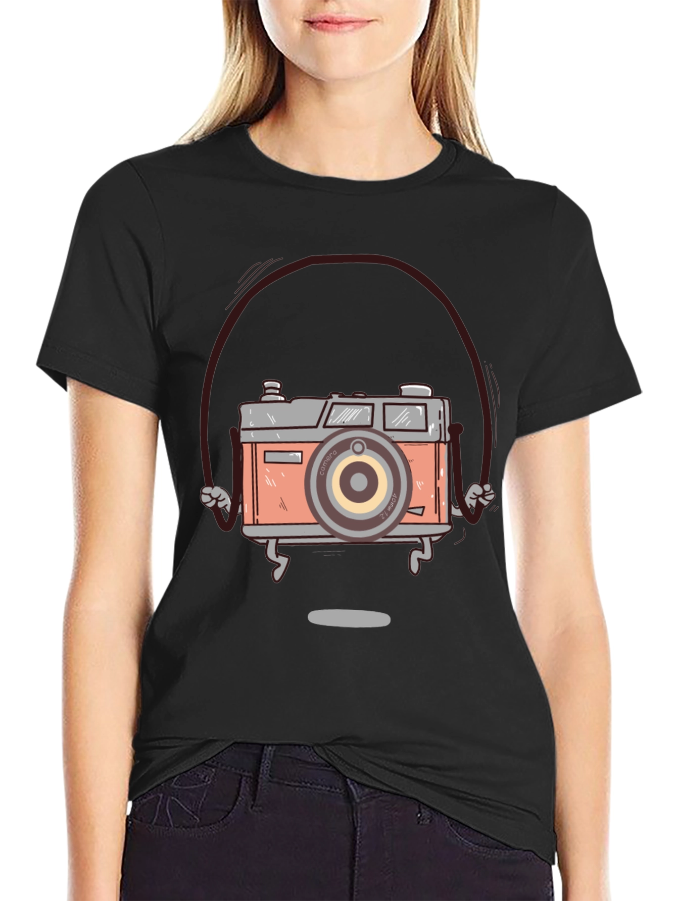 Black Vintage Camera Graphic Tee - Cool Retro Style view 2