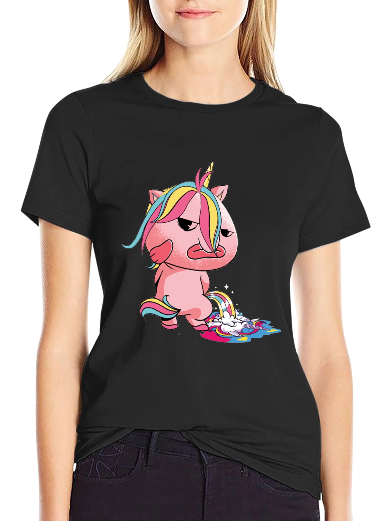 Black Unicorn Rainbow Poop Graphic T-Shirt - Black view 2