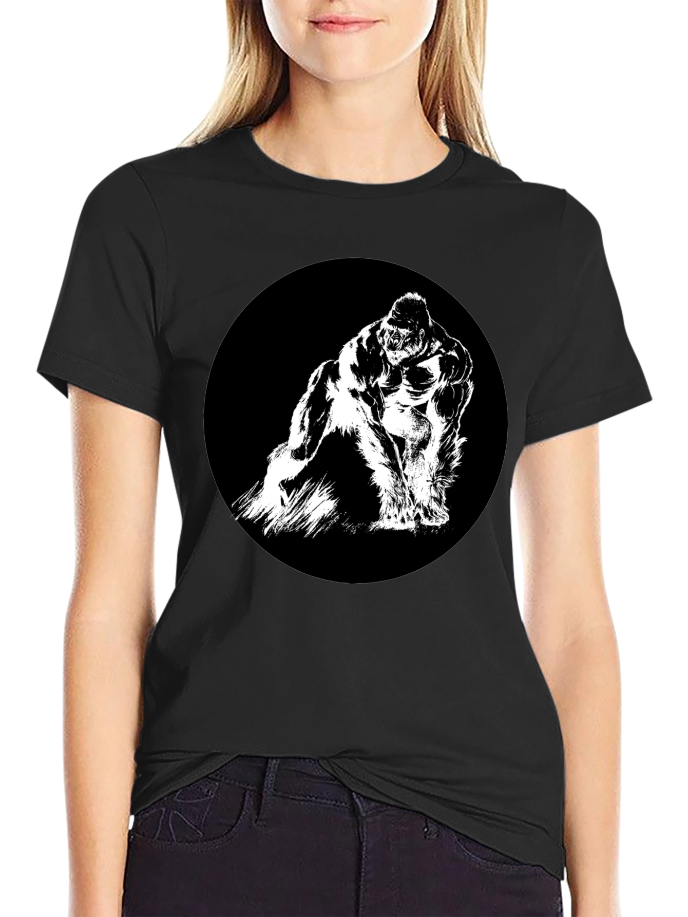 Black Gorilla Graphic Tee - Black Crew Neck T-Shirt view 2