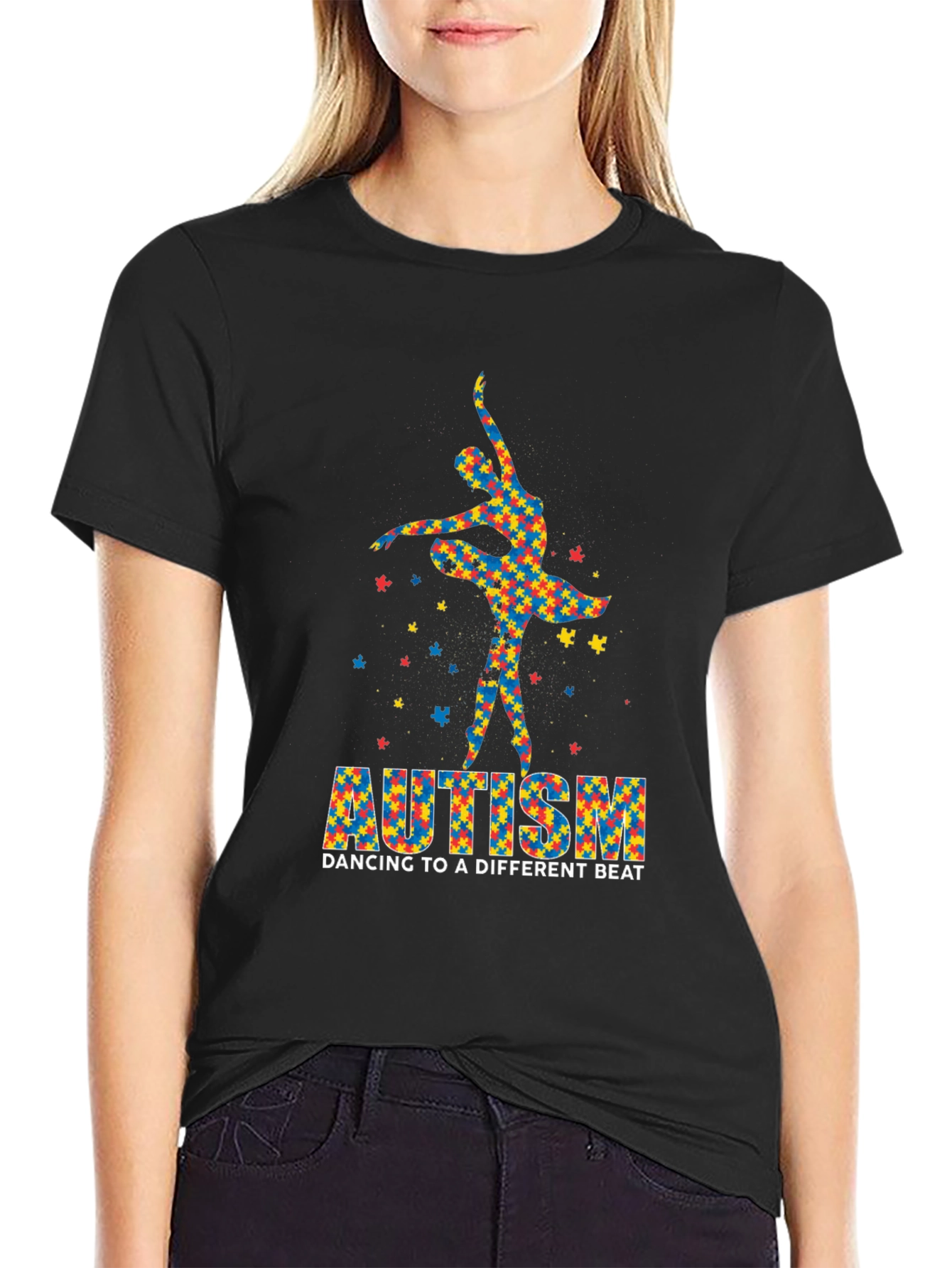 Black Autism Awareness Dancer T-Shirt: Dancing to a Different Beat view 2