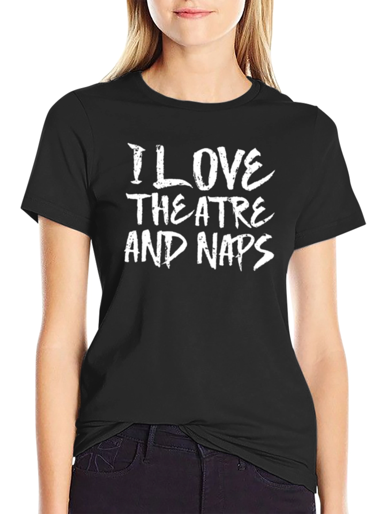 Black I Love Theatre and Naps Black T-Shirt view 2