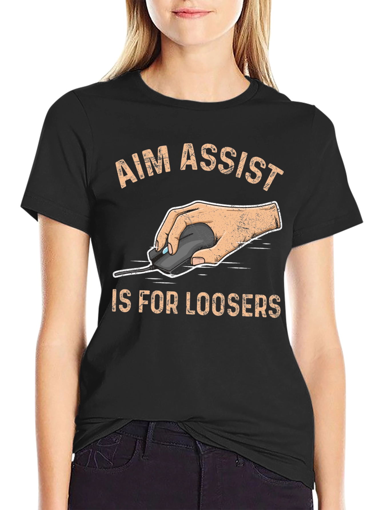 Black Aim Assist Is For Loosers - Gamer T-Shirt view 2