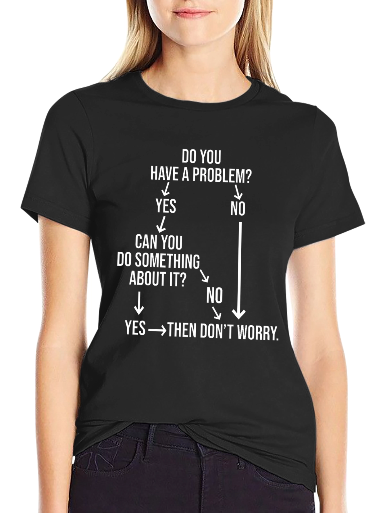 Black Funny Problem Solving Flowchart T-Shirt view 2