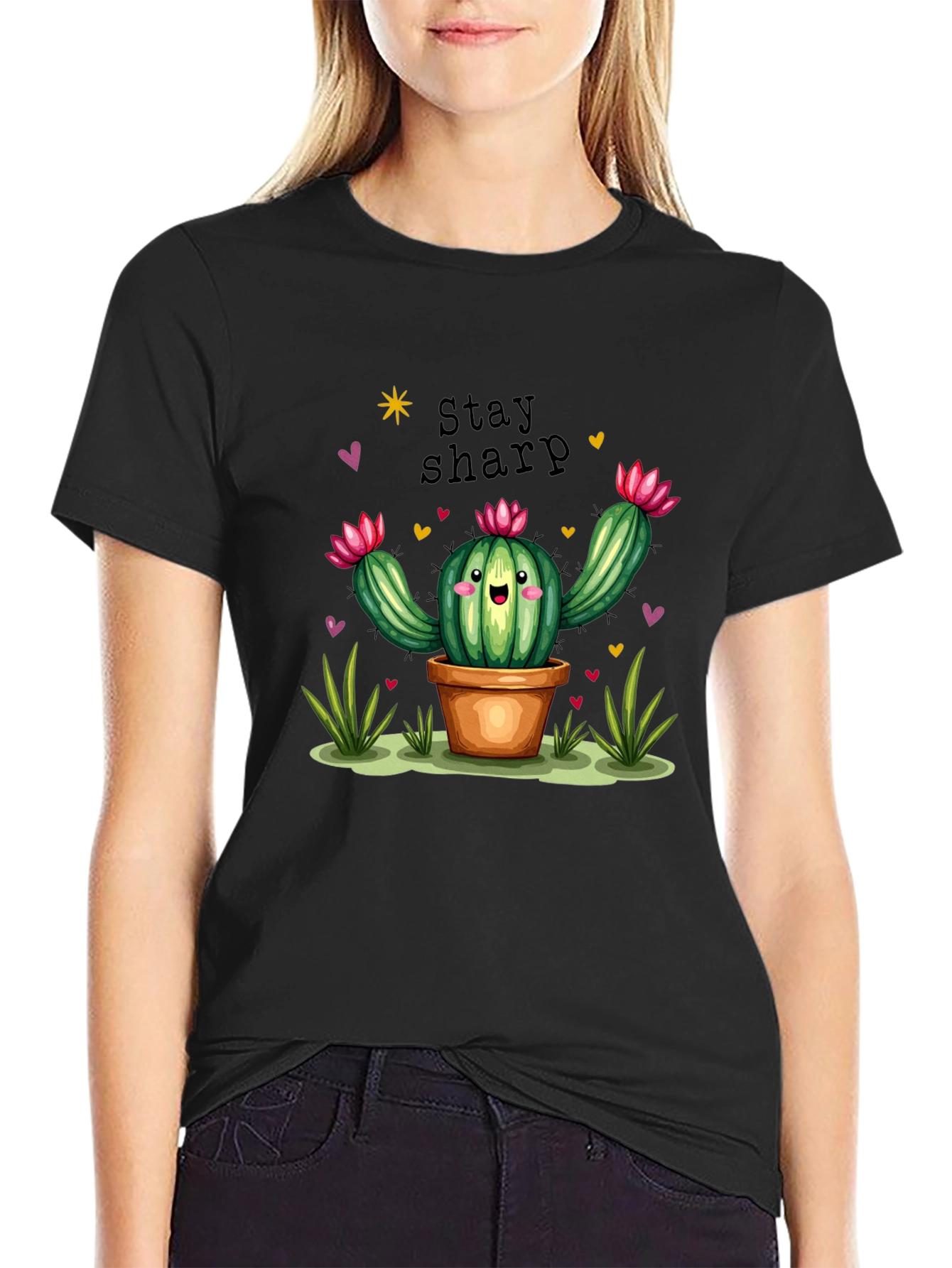 Black Stay Sharp Cactus Graphic T-Shirt view 2