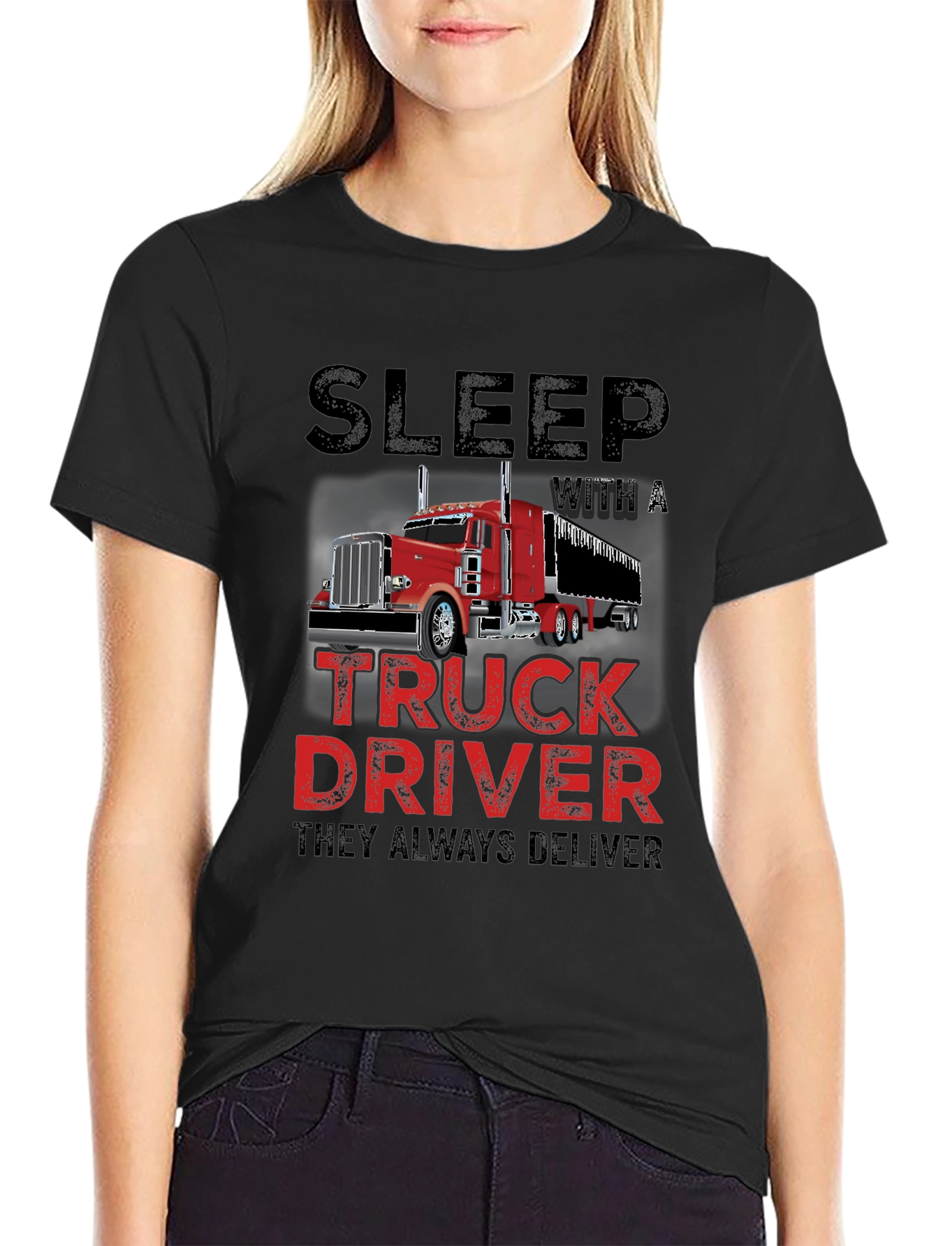 Black Sleep With a Truck Driver T-Shirt view 2