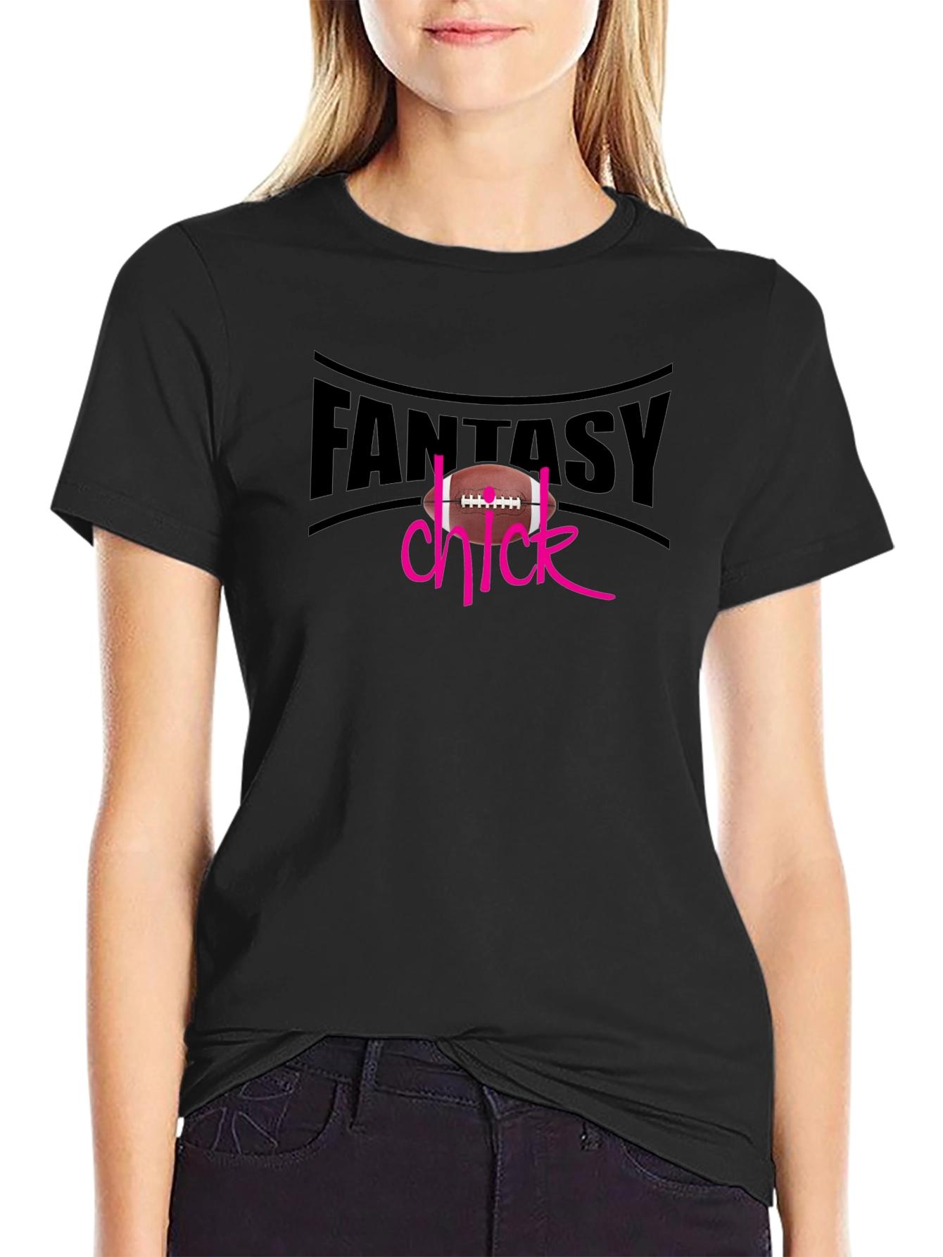 Black Fantasy Chick Football T-Shirt view 2