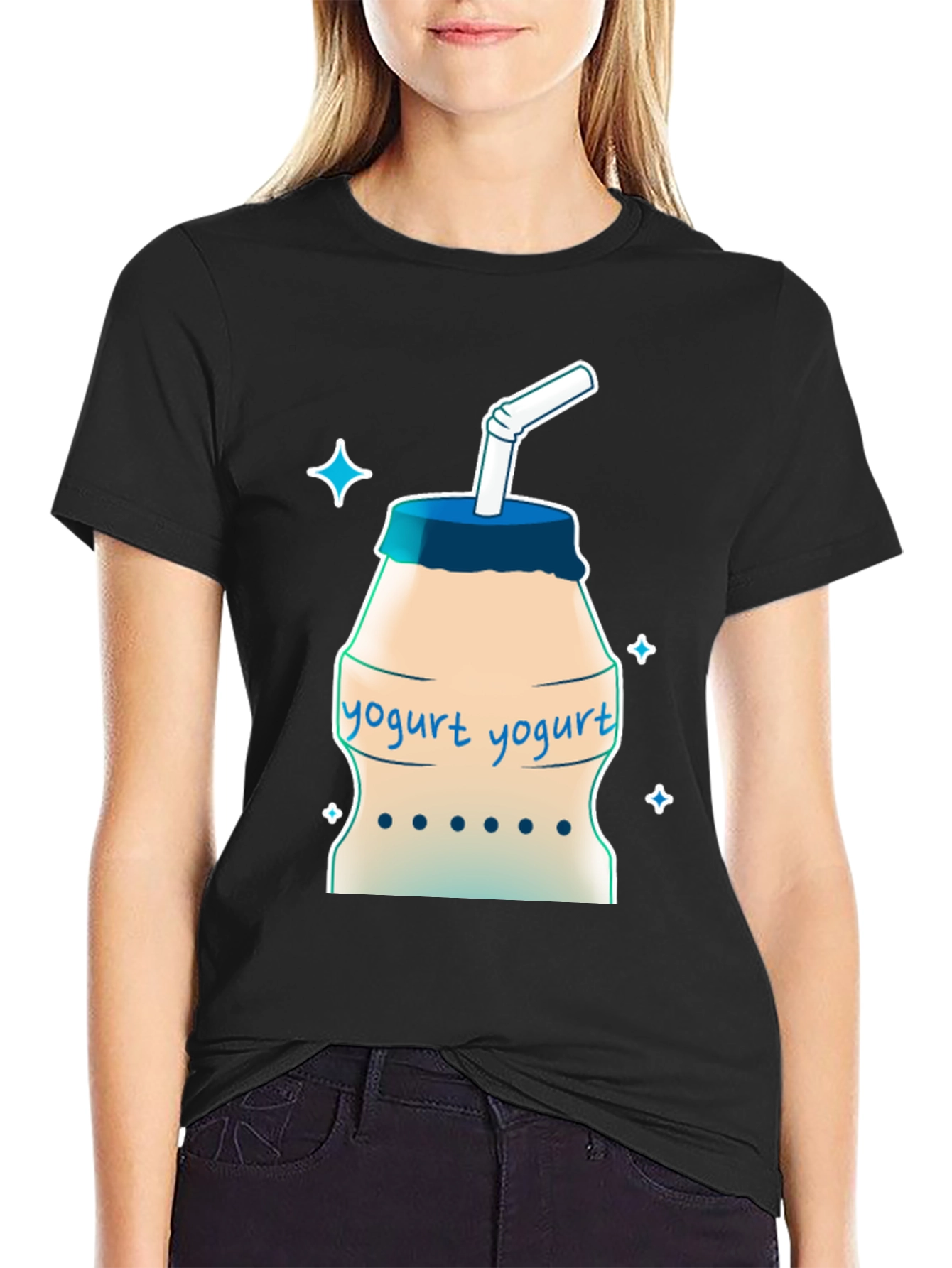 Black Yogurt Drink T-Shirt - Cool Graphic Tee view 2