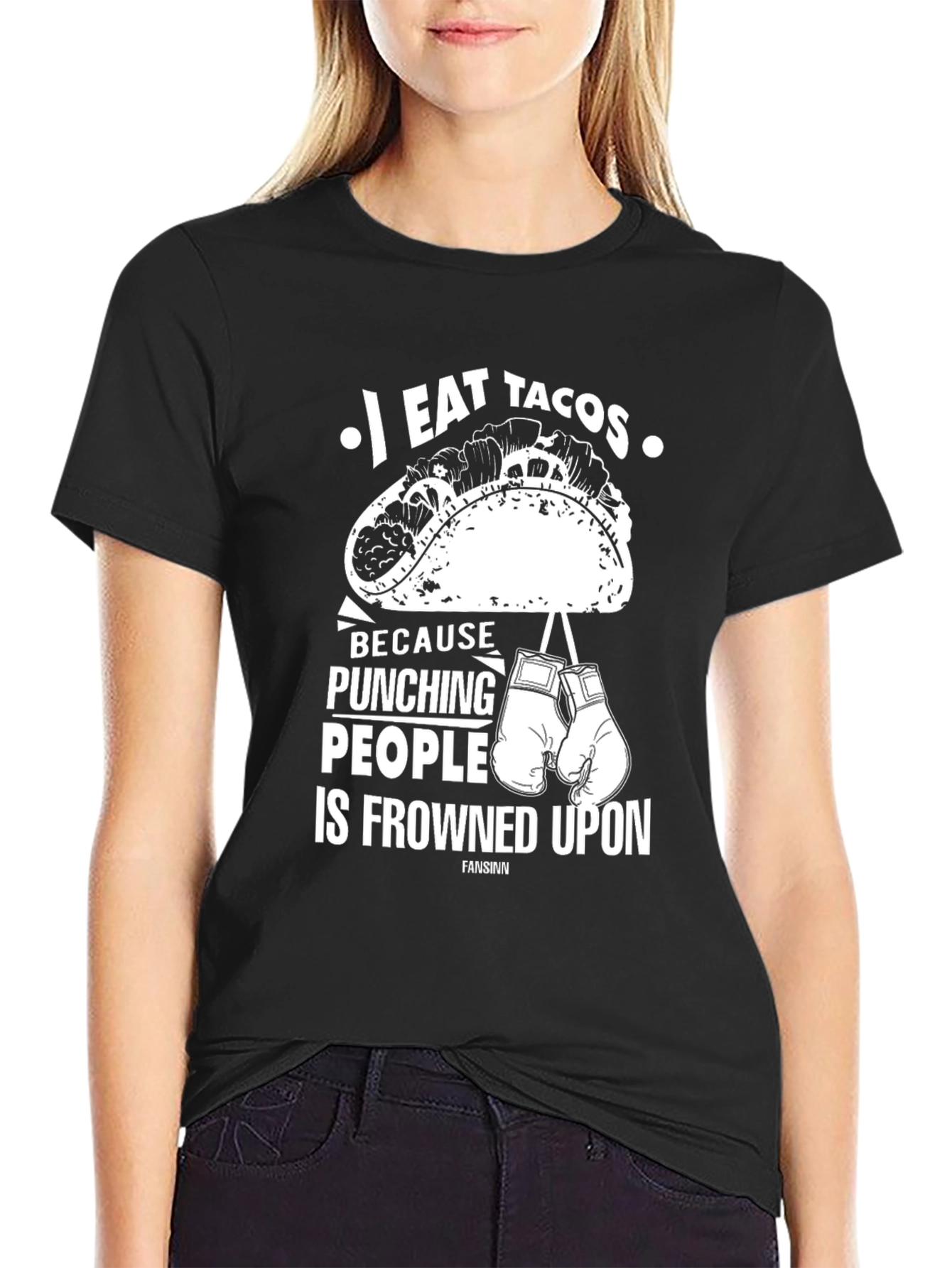 Black I Eat Tacos Funny Graphic Tee view 2