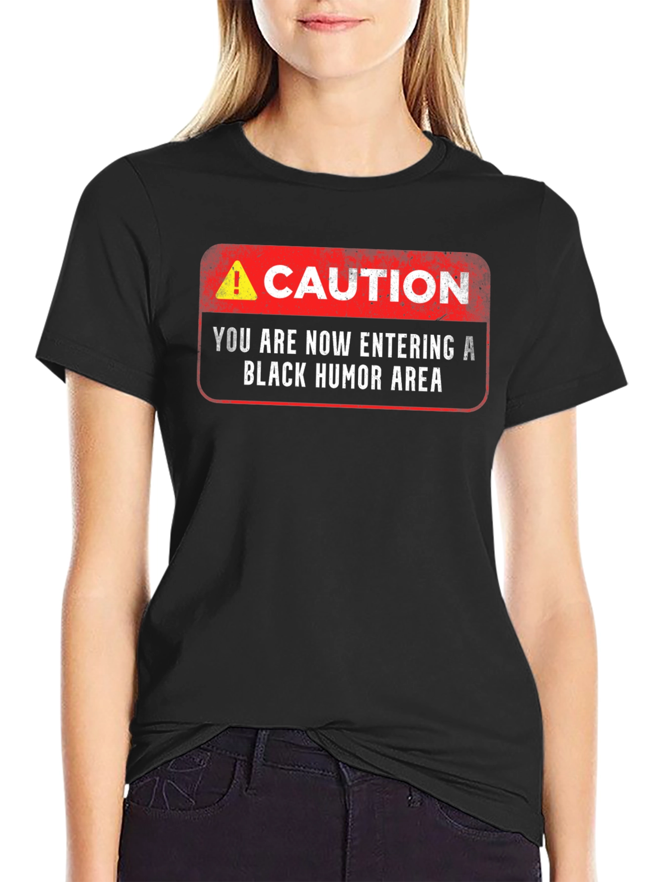 Black Caution: Black Humor Area T-Shirt view 2