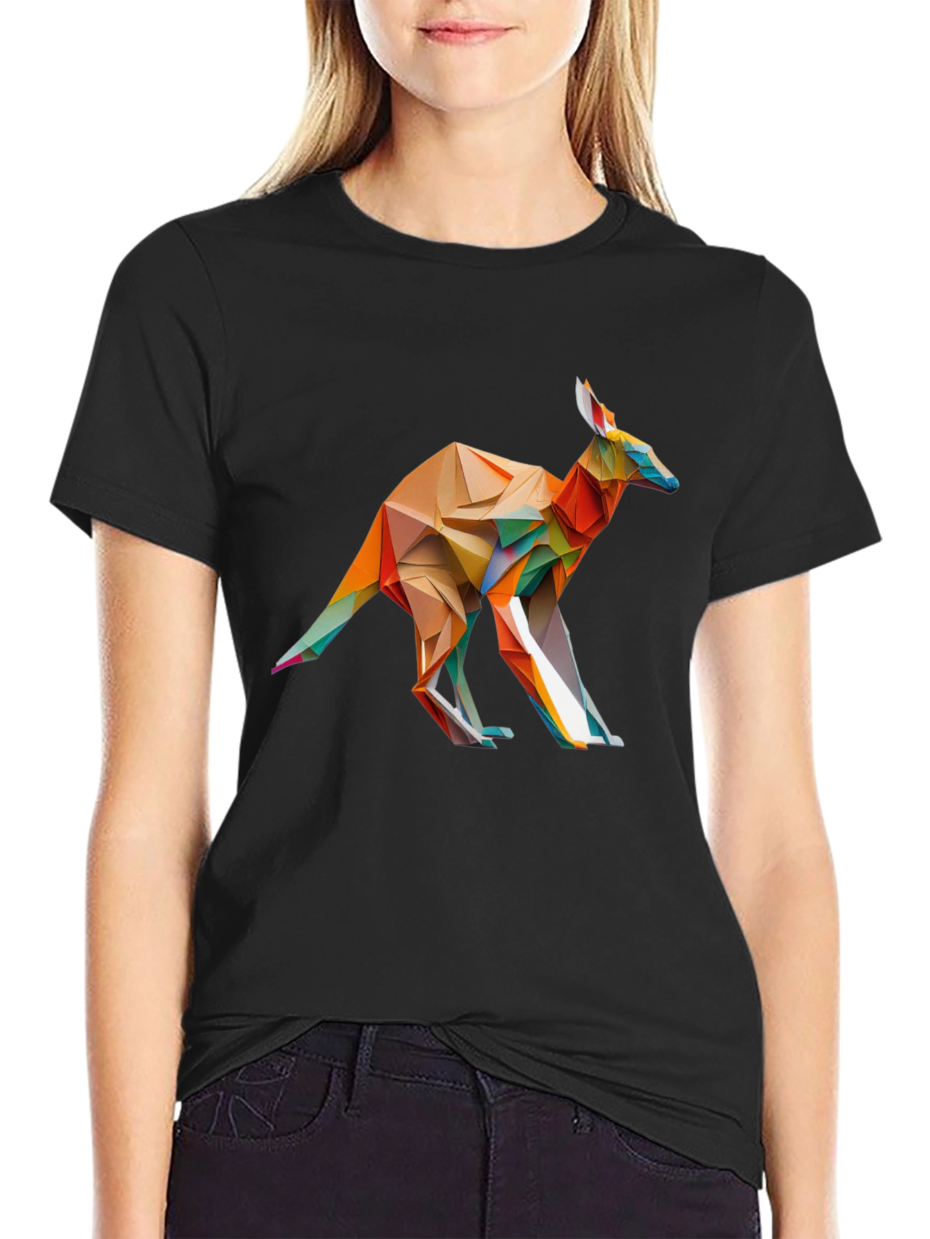 Black Abstract Geometric Kangaroo Black T-Shirt view 2