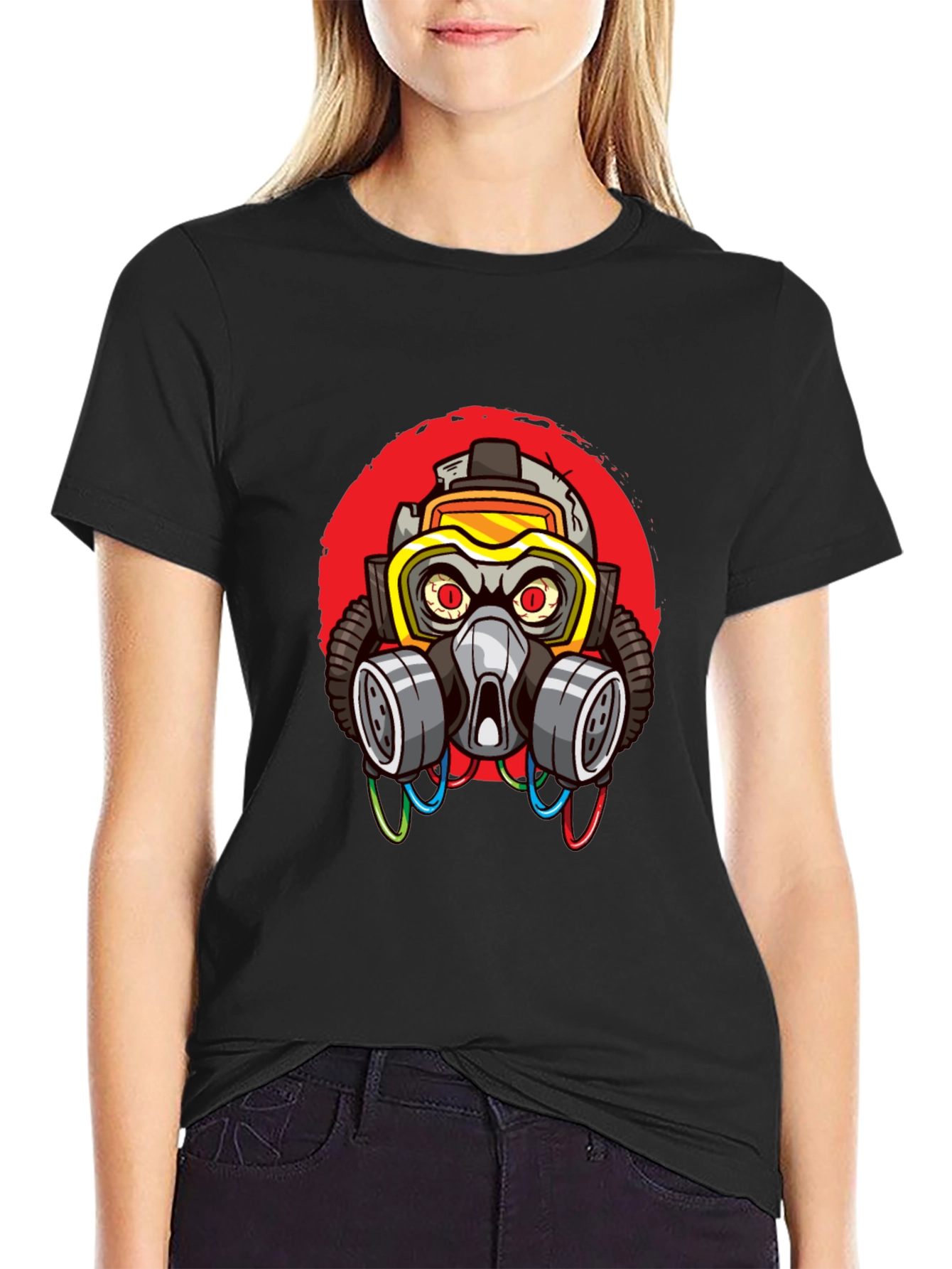 Black Gas Mask Graphic T-Shirt - Cool Streetwear Style view 2