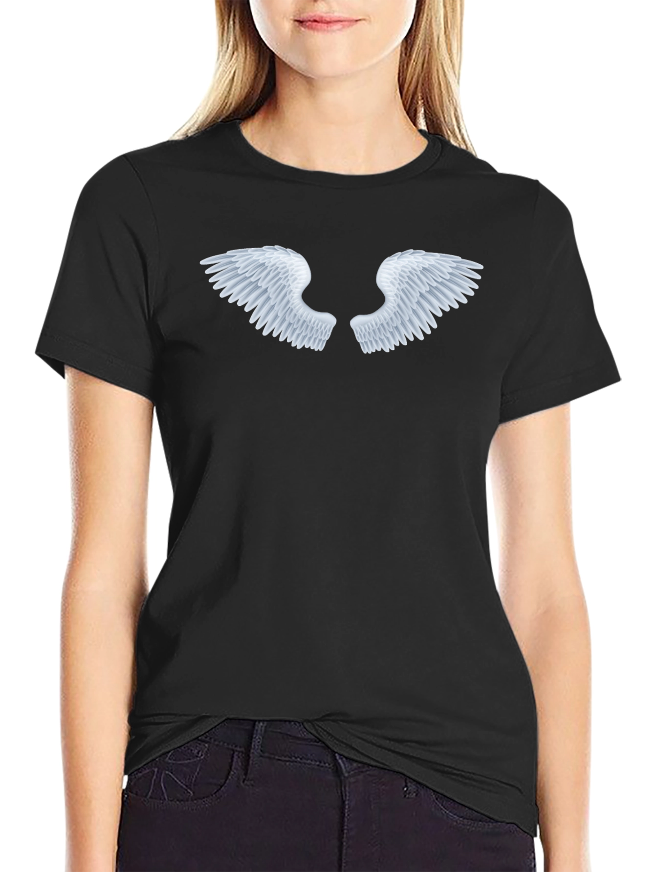 Black Angel Wings Black Tee - Classic Style view 2