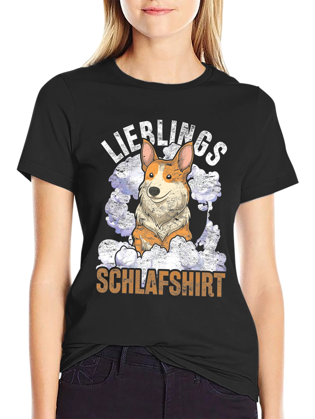Black Corgi "Lieblings Schlafshirt" Black T-Shirt view 2