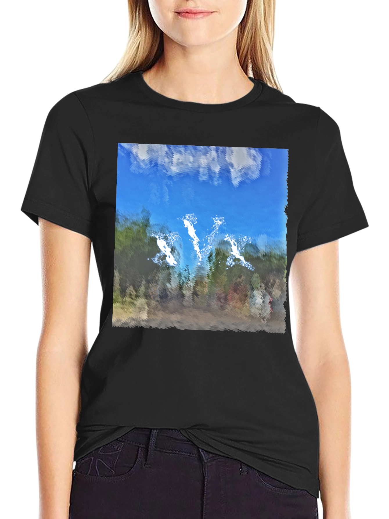 Black Abstract Sky Graphic Black T-Shirt view 2