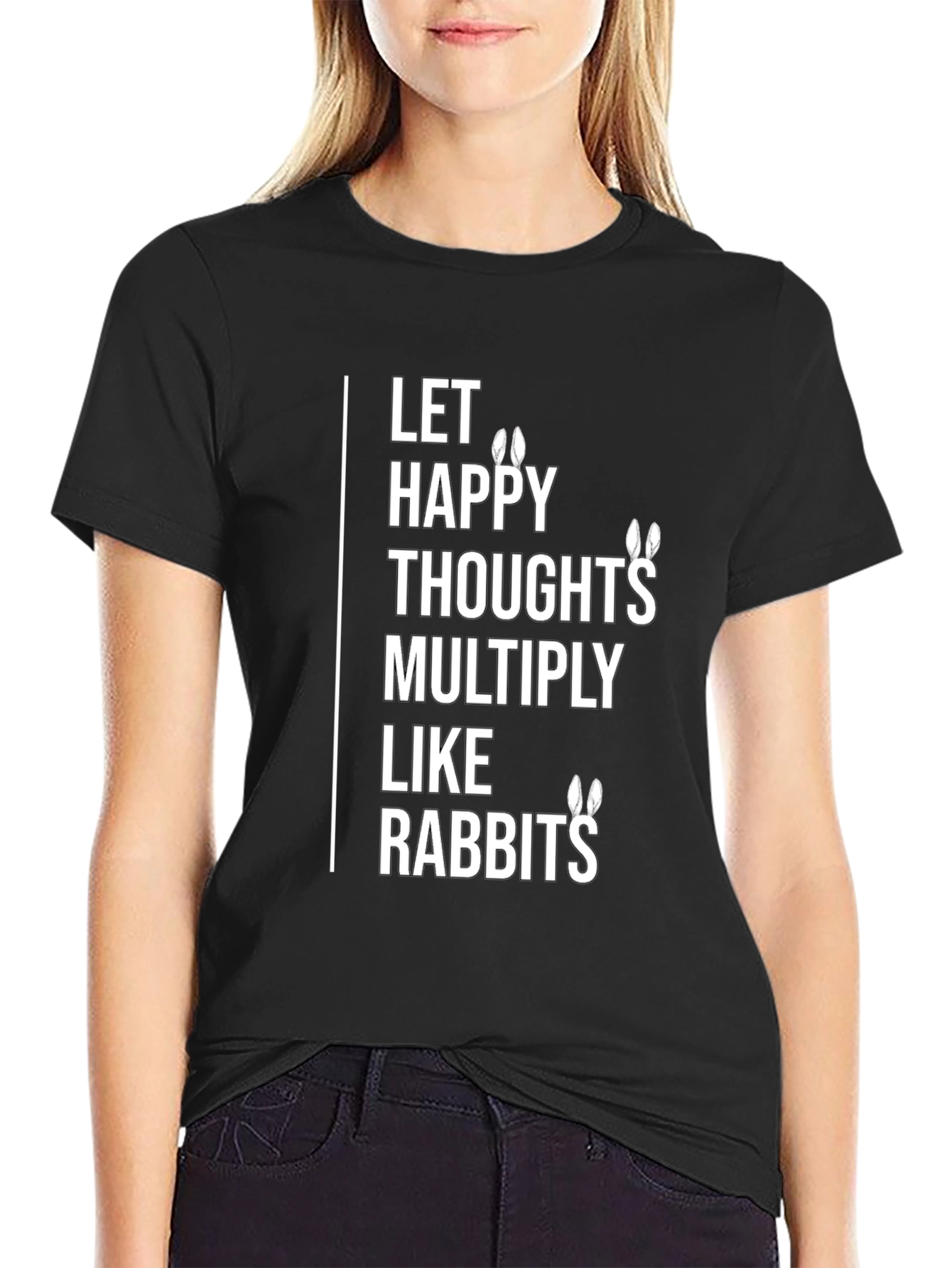 Black Happy Thoughts Rabbit T-Shirt - Multiply the Joy! view 2