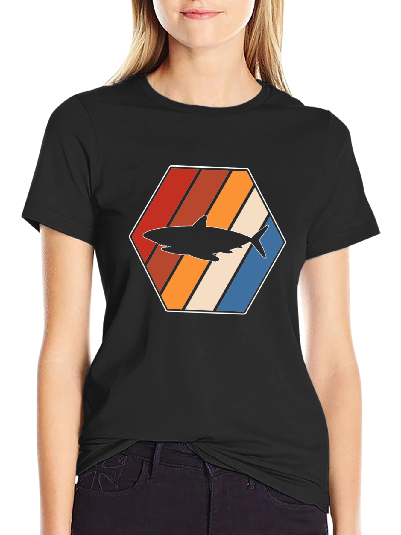 Black Retro Shark Graphic Tee - Black view 2