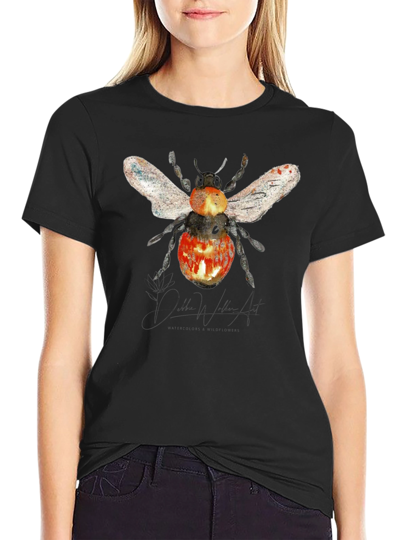 Black Bee Graphic T-Shirt - Artistic Watercolor Design view 2