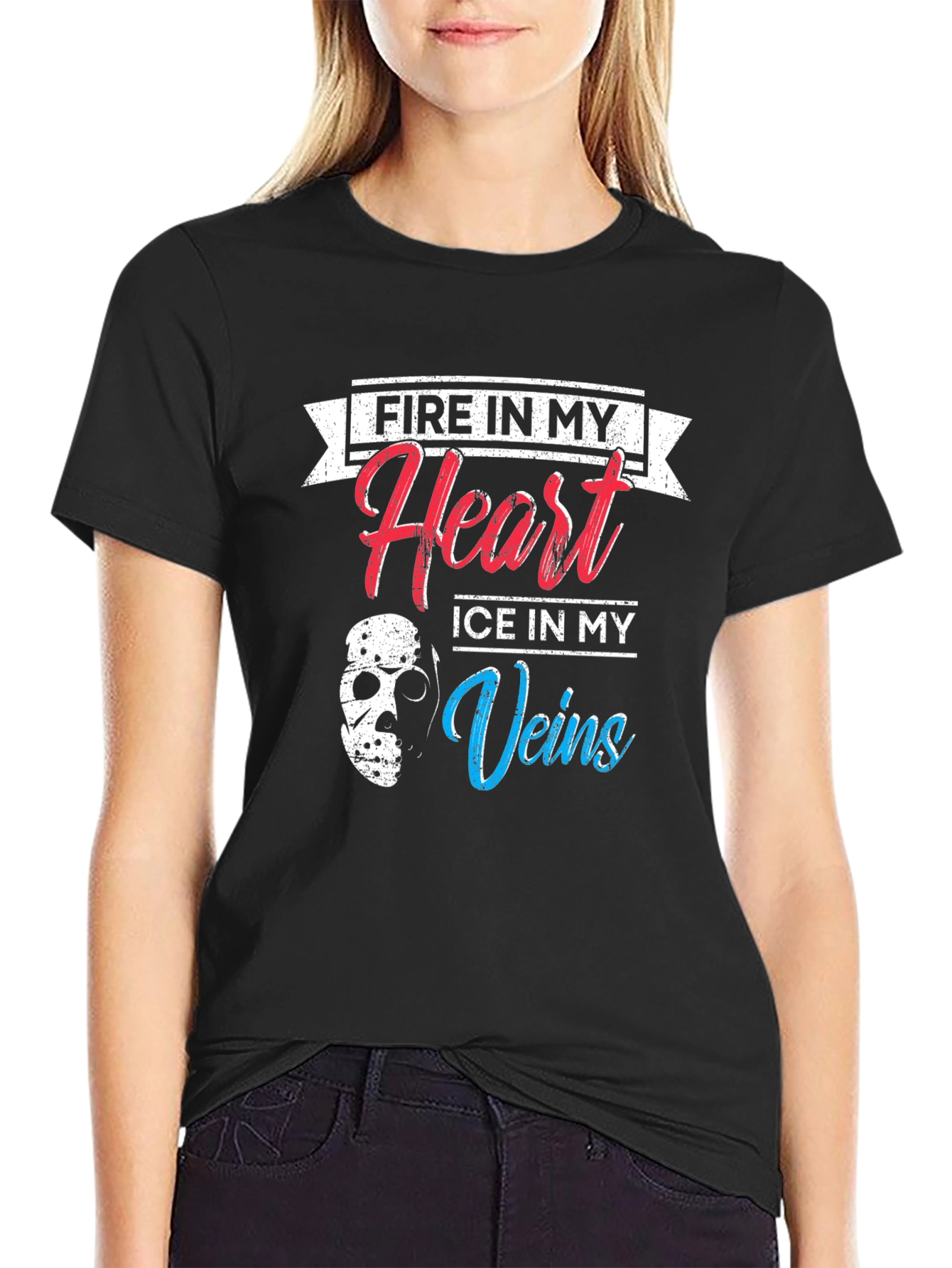 Black Fire Heart Ice Veins Graphic T-Shirt view 2
