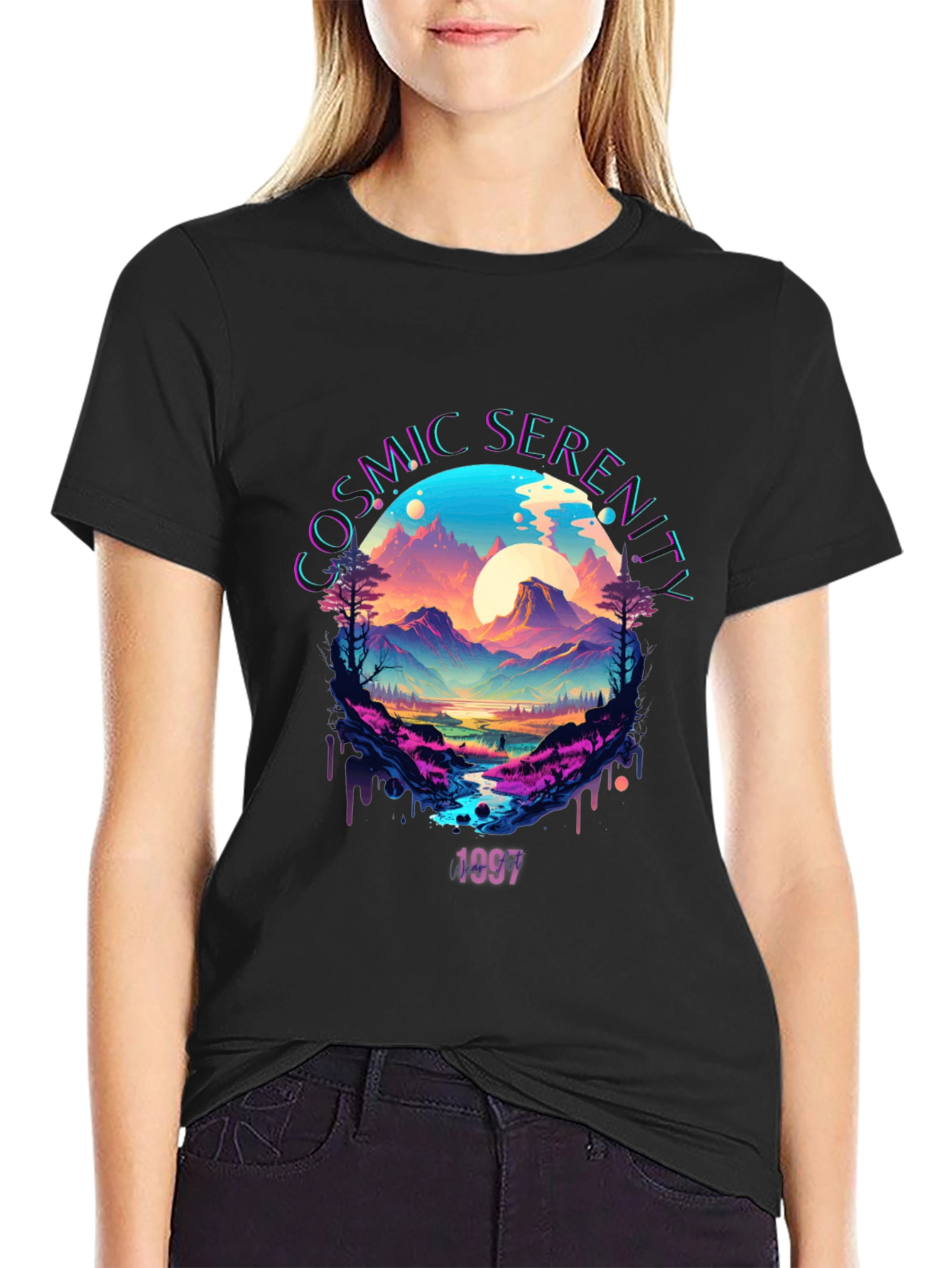 Black Cosmic Serenity 1997 Graphic T-Shirt view 2
