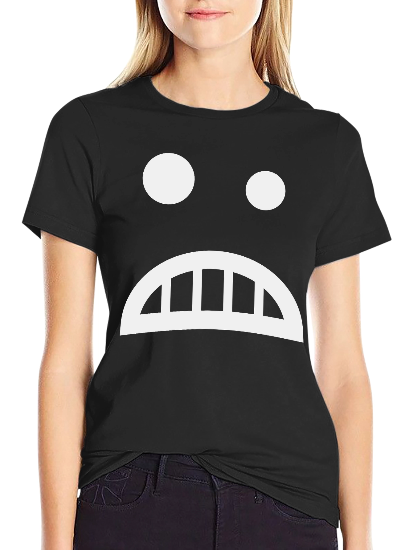 Black Sad Face Graphic Tee - Black Cotton T-Shirt view 2