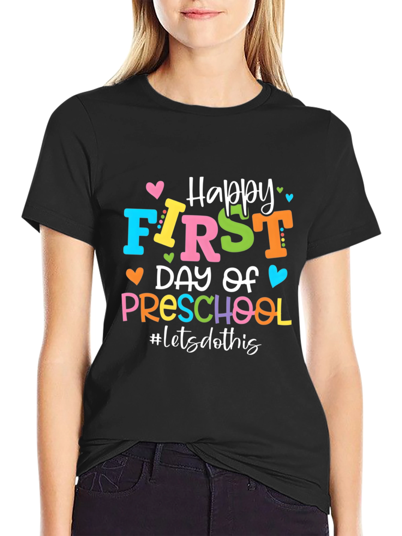 Black Happy First Day of Preschool T-Shirt view 2