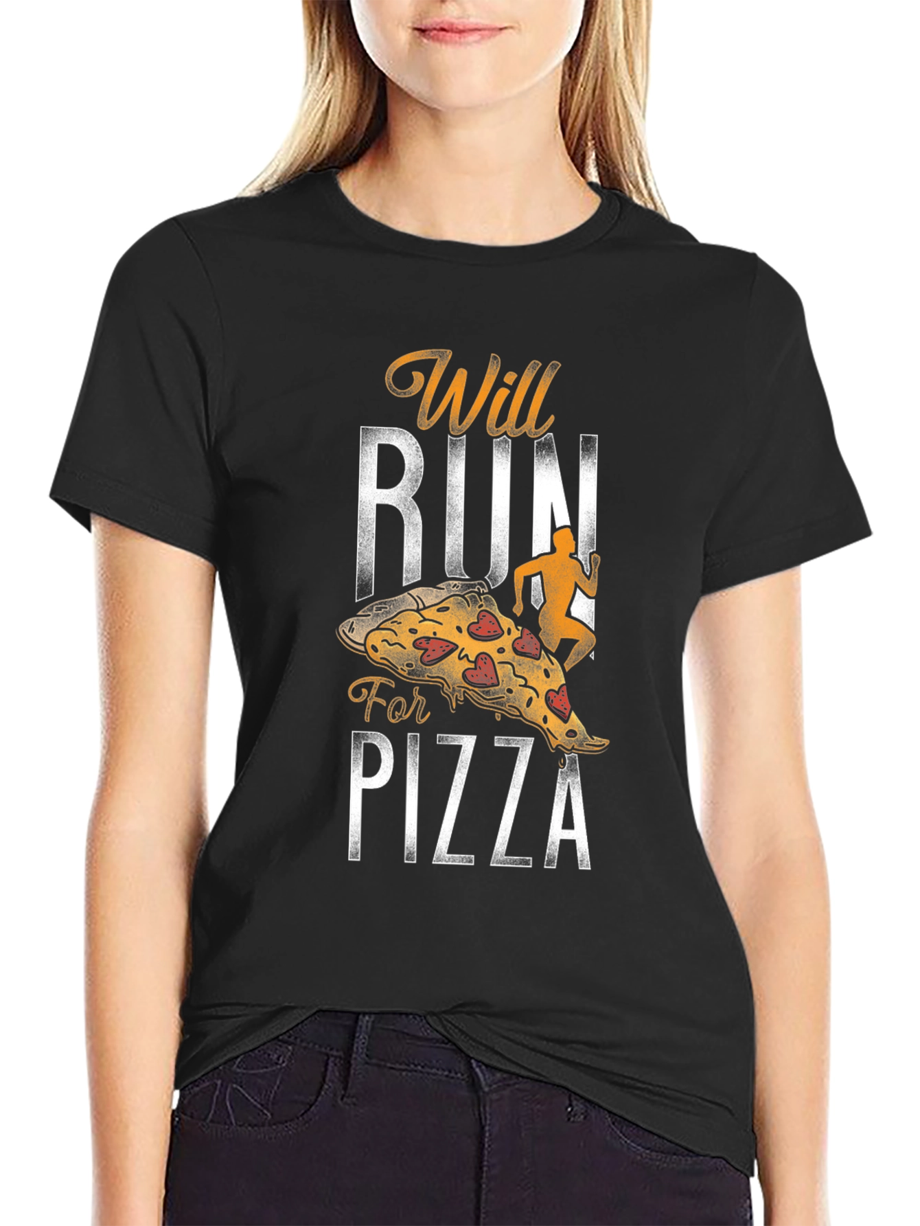 Black Will Run for Pizza T-Shirt view 2