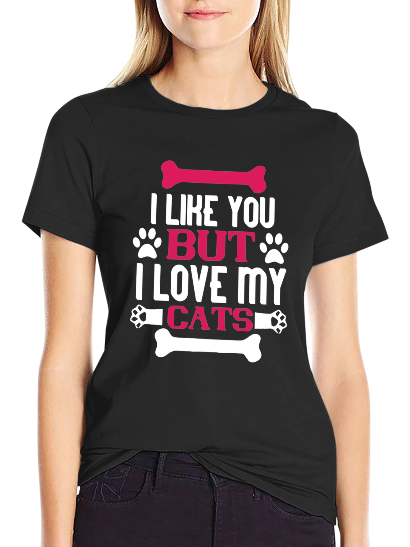 Black I Like You But I Love My Cats T-Shirt view 2