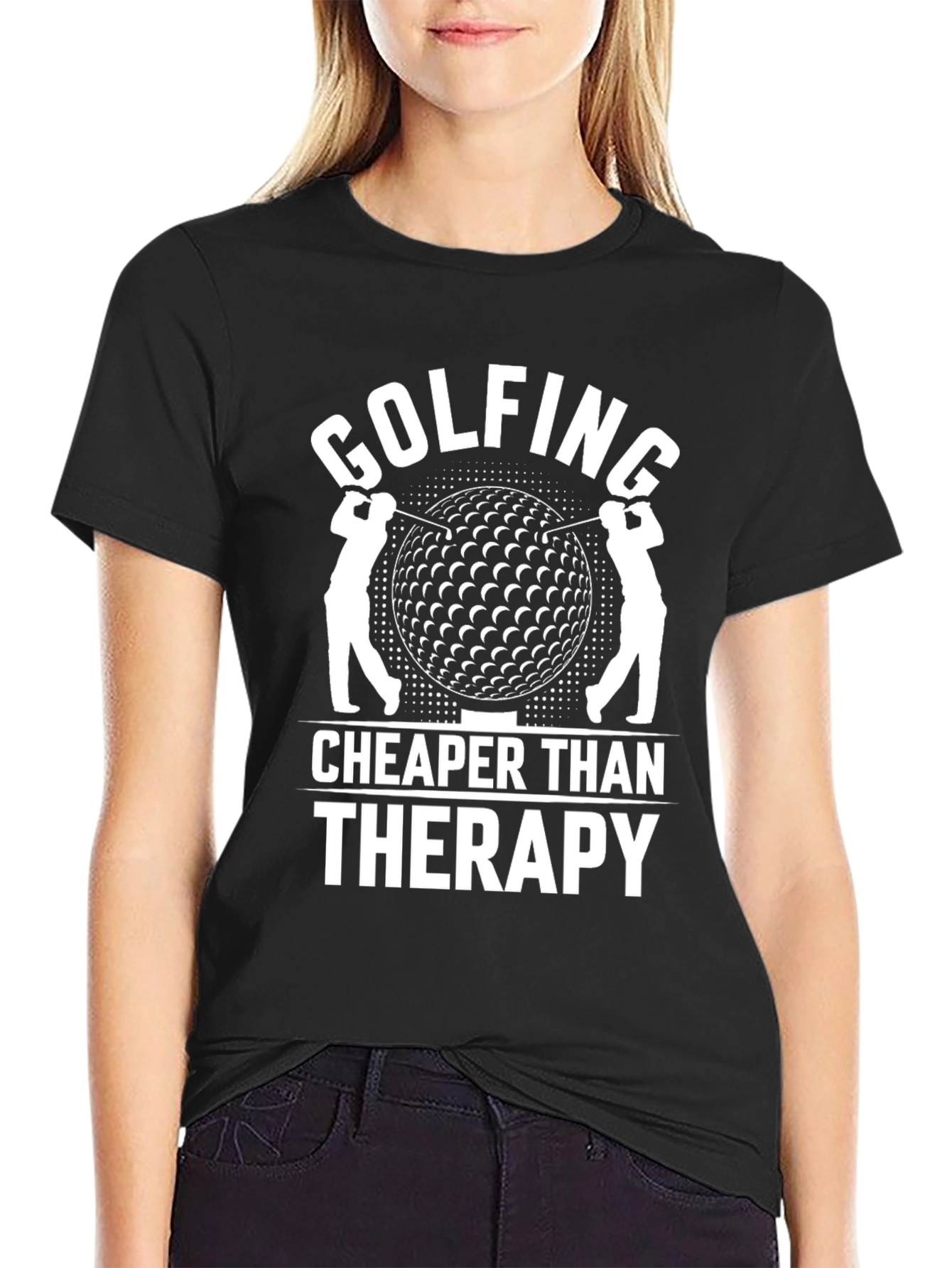 Black Golfing Cheaper Than Therapy Black Graphic Tee view 2