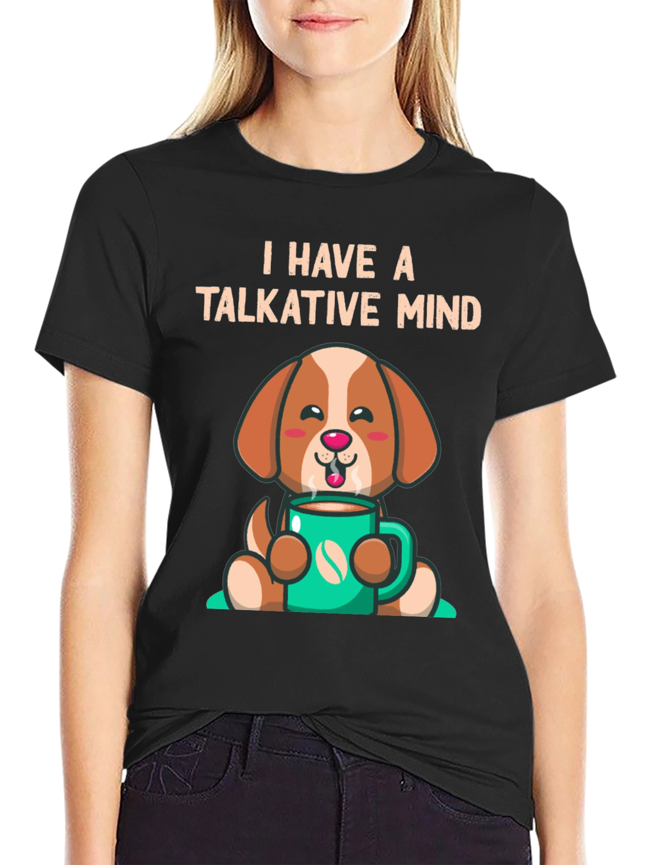 Black Talkative Mind Coffee Dog Graphic Tee view 2