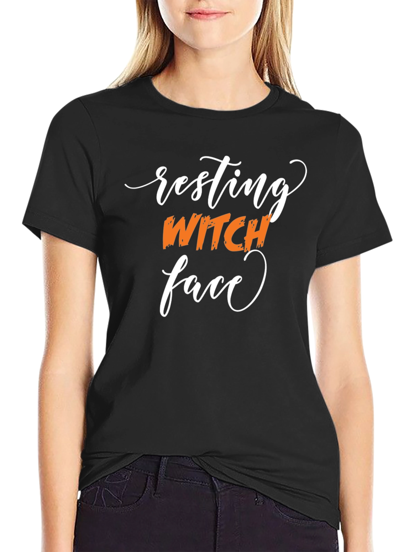 Black Resting Witch Face Black Tee view 2