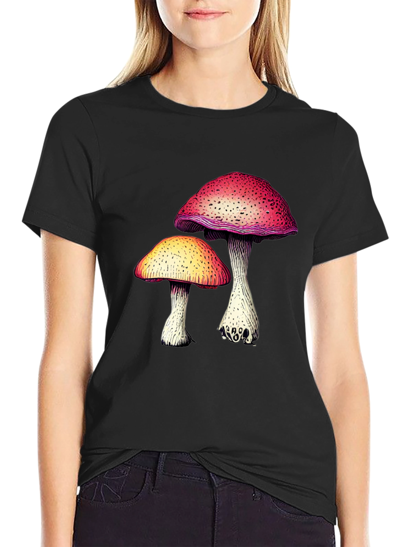 Black Mushroom Graphic Tee - Unique Design view 2