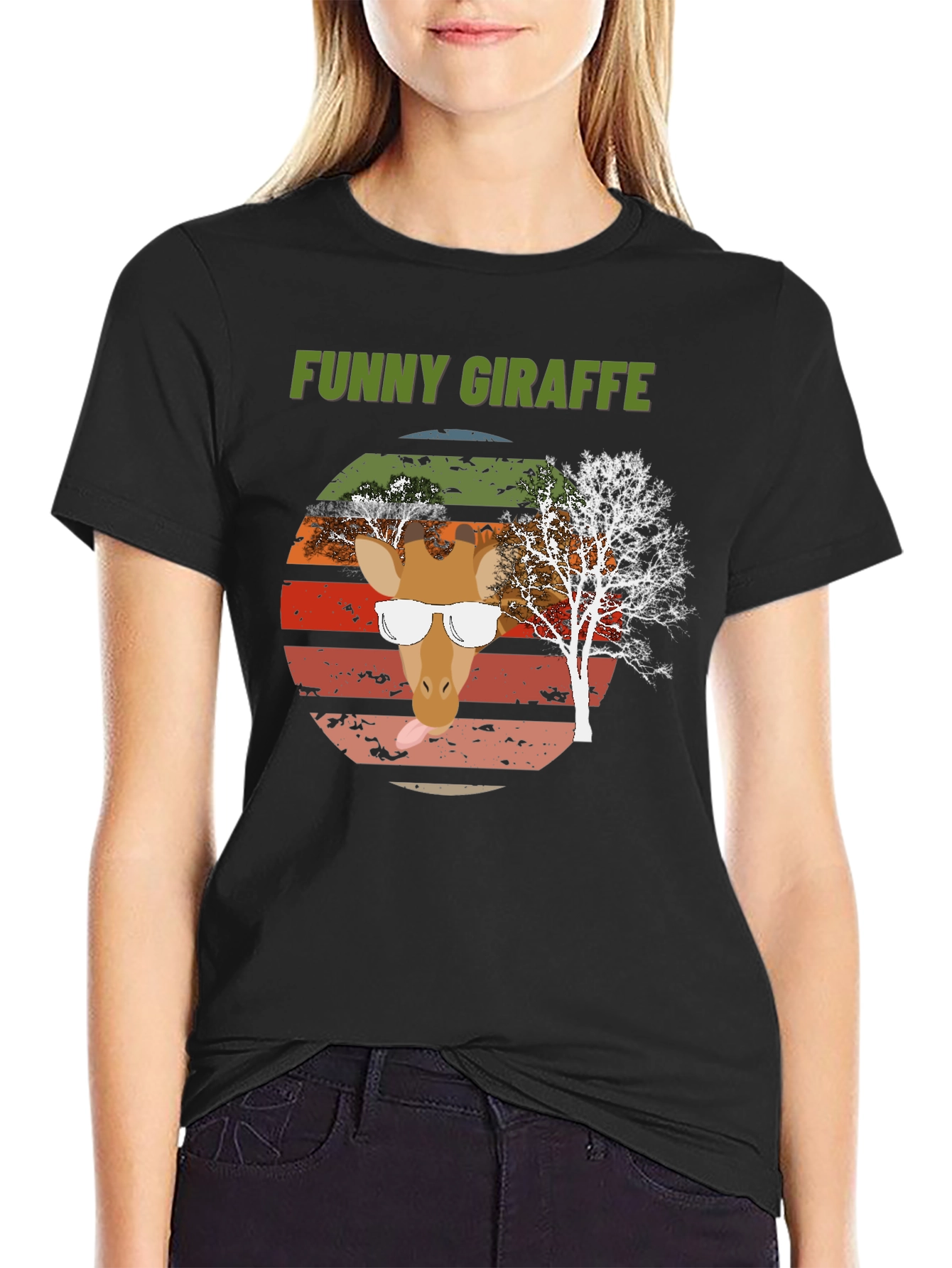 Black Funny Giraffe Graphic Tee - Unique Design view 2