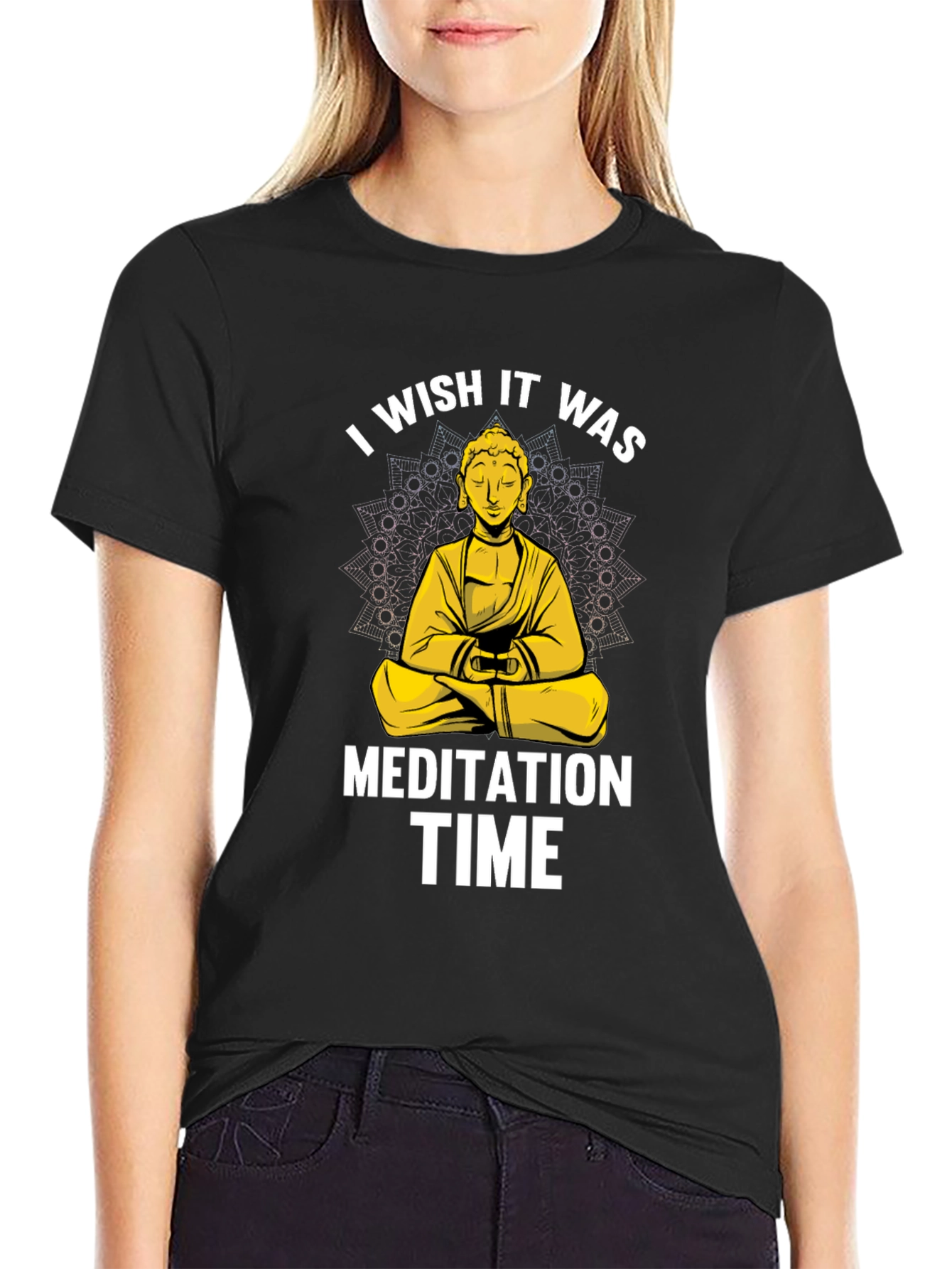 Black Meditation Time Buddha Graphic T-Shirt Relaxed Fit view 2