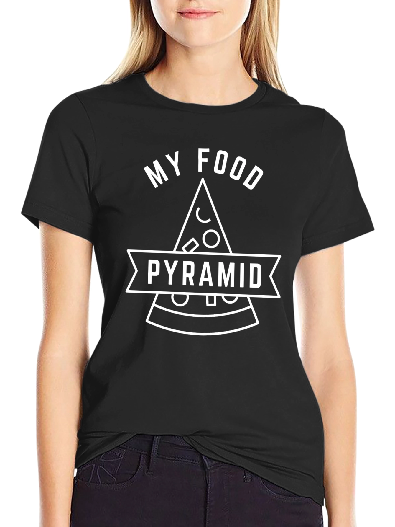 Black My Food Pyramid Pizza T-Shirt Funny Graphic Tee view 2