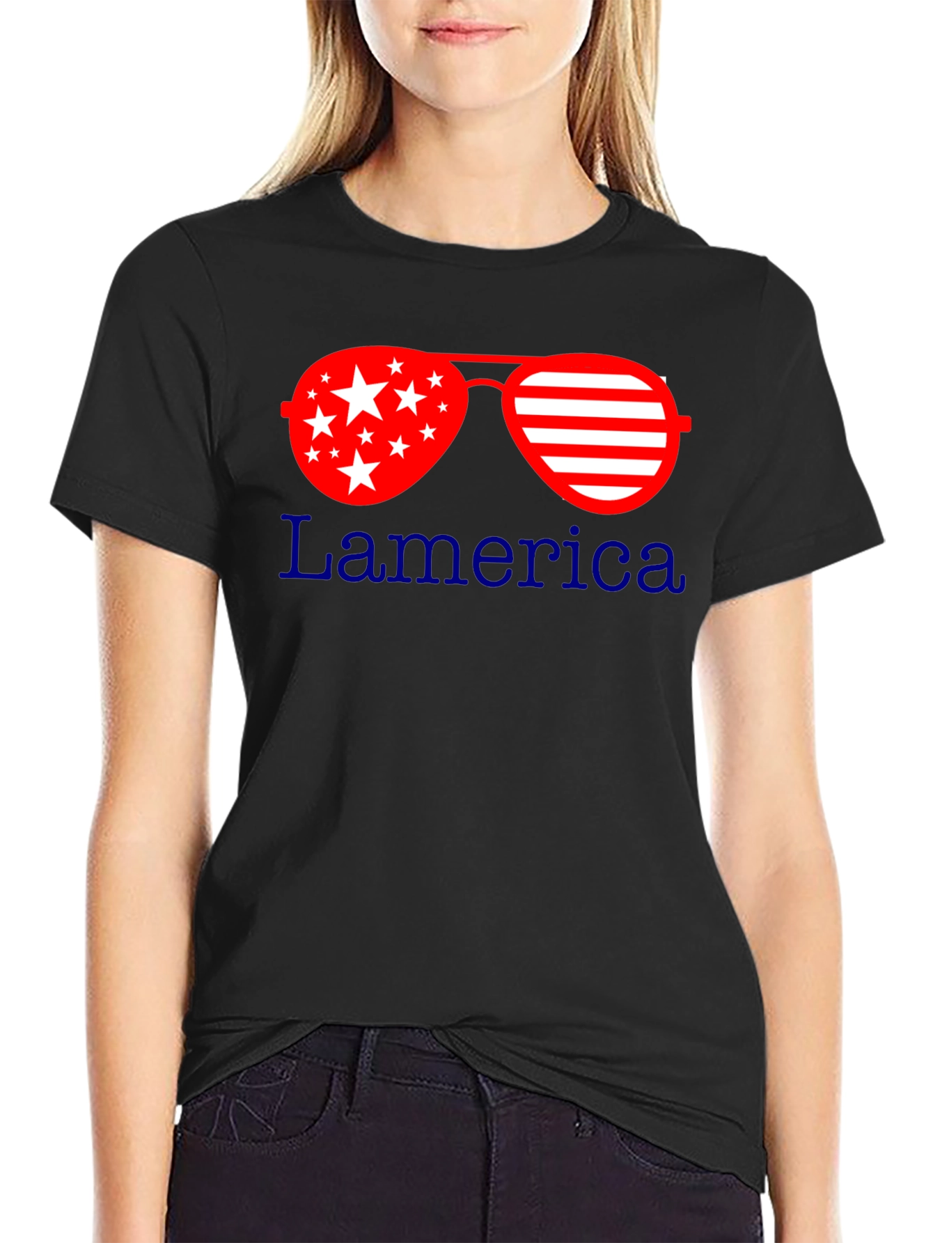 Black Patriotic Sunglasses T-Shirt: Lamerica Design view 2