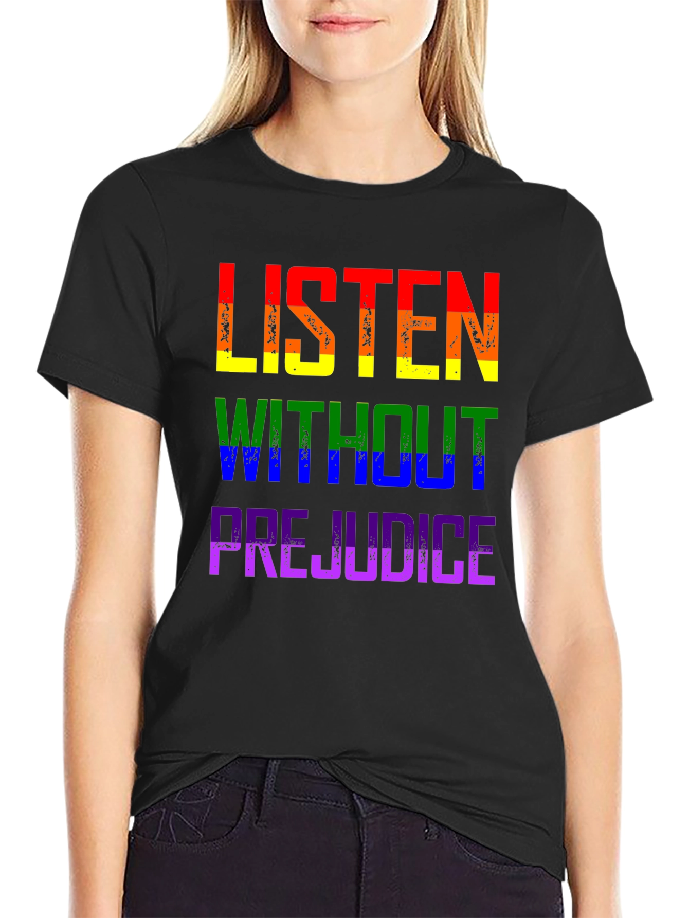 Black Listen Without Prejudice Pride Tee view 2