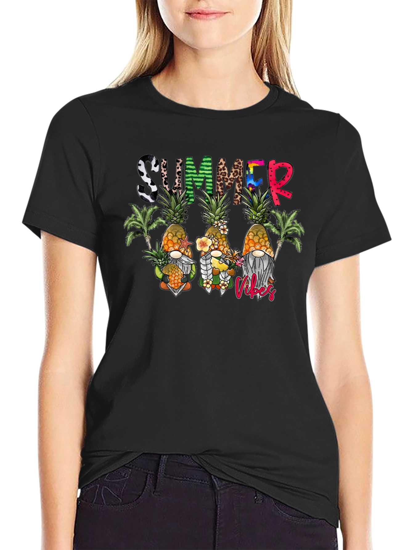 Black Summer Vibes Gnomes T-Shirt view 2