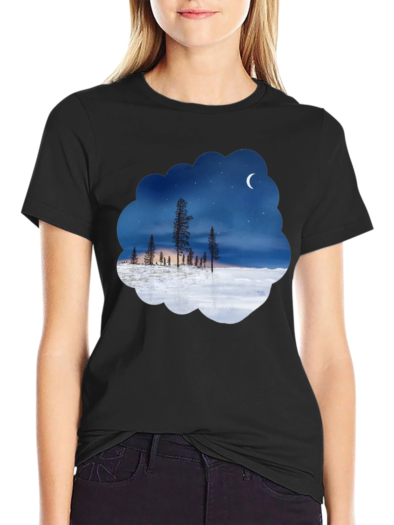 Black Night Sky Landscape Graphic Tee view 2