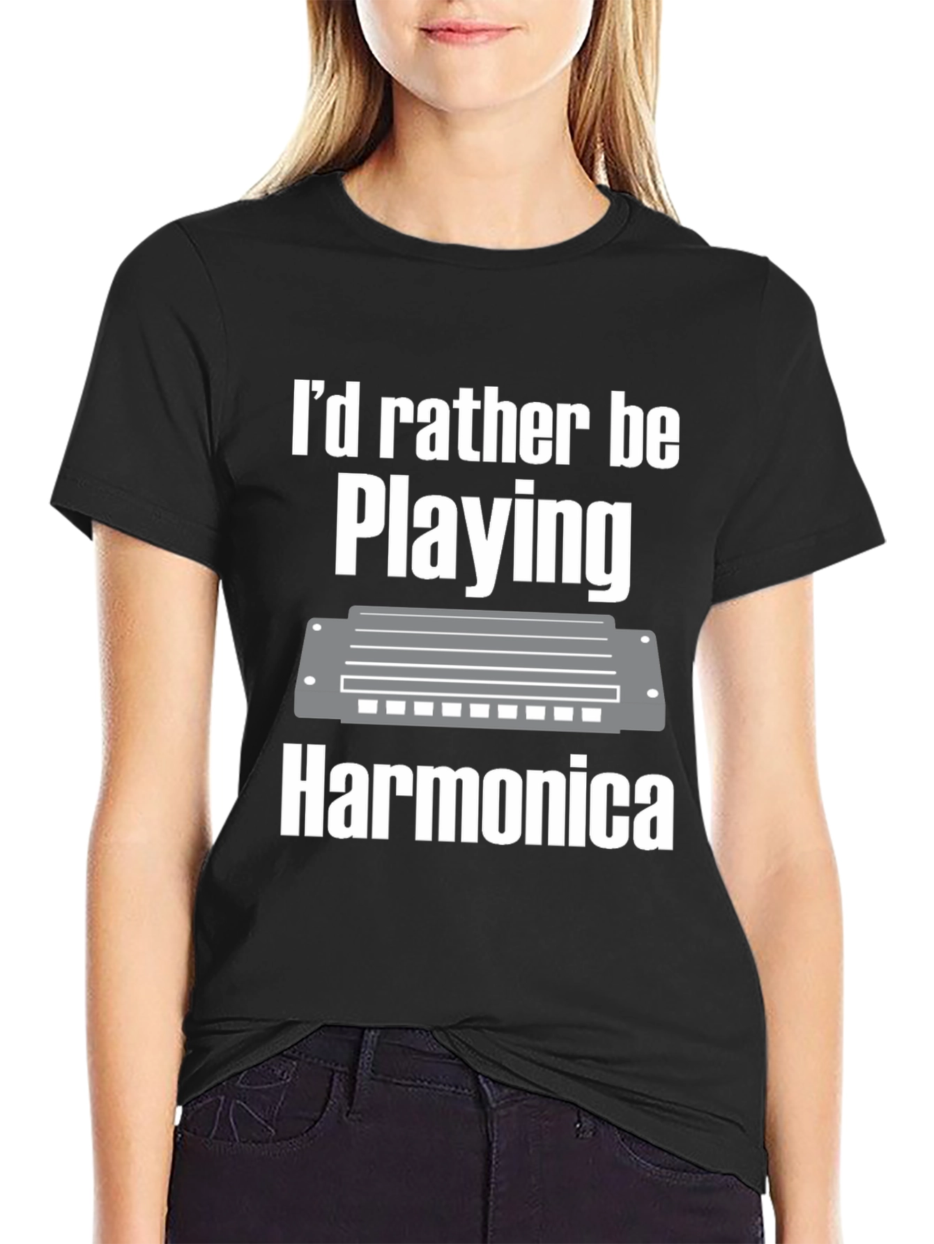 Black Harmonica Player T-Shirt view 2