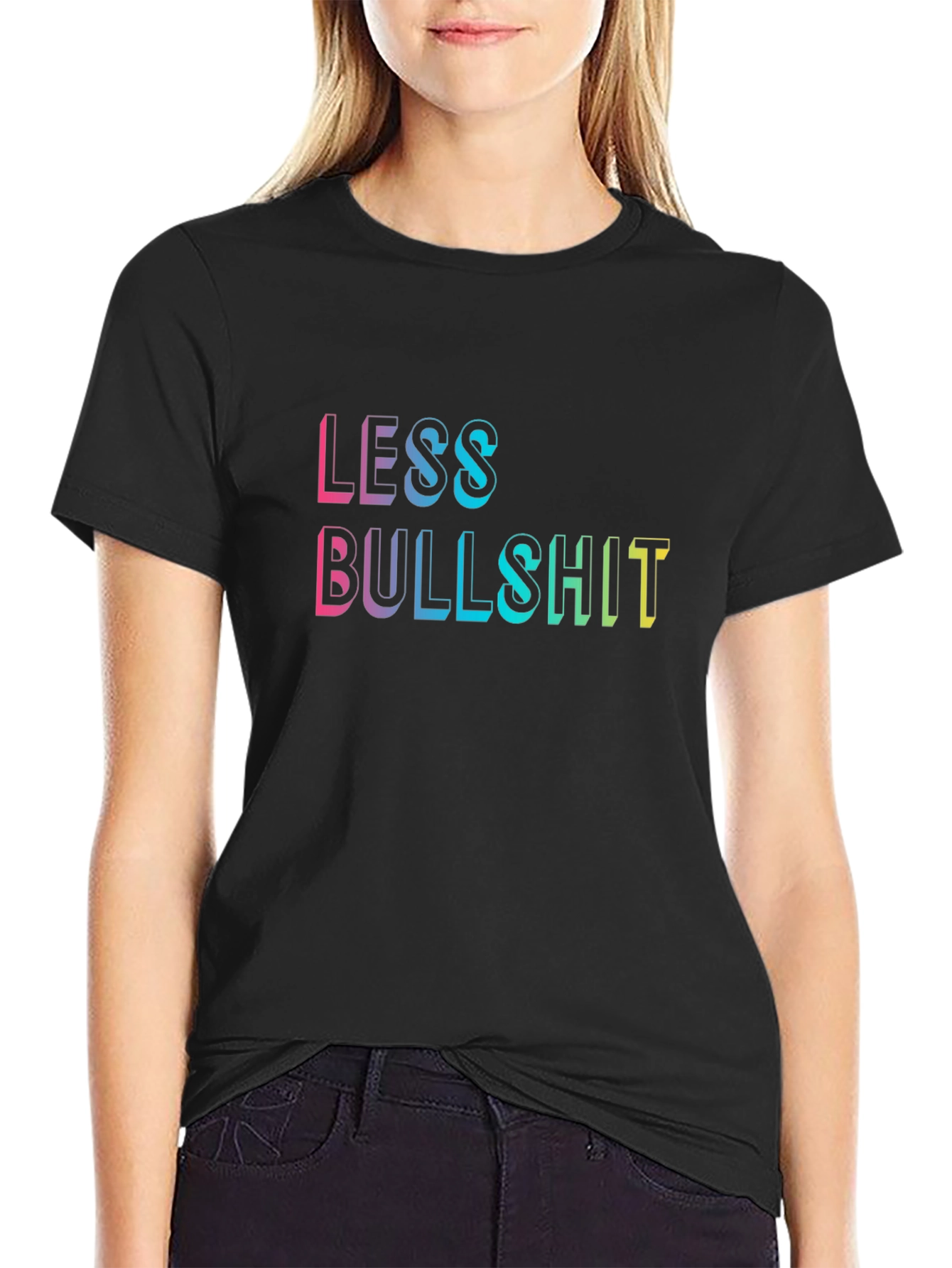 Black Less Bullshit Graphic Tee - Black Casual T-Shirt view 2