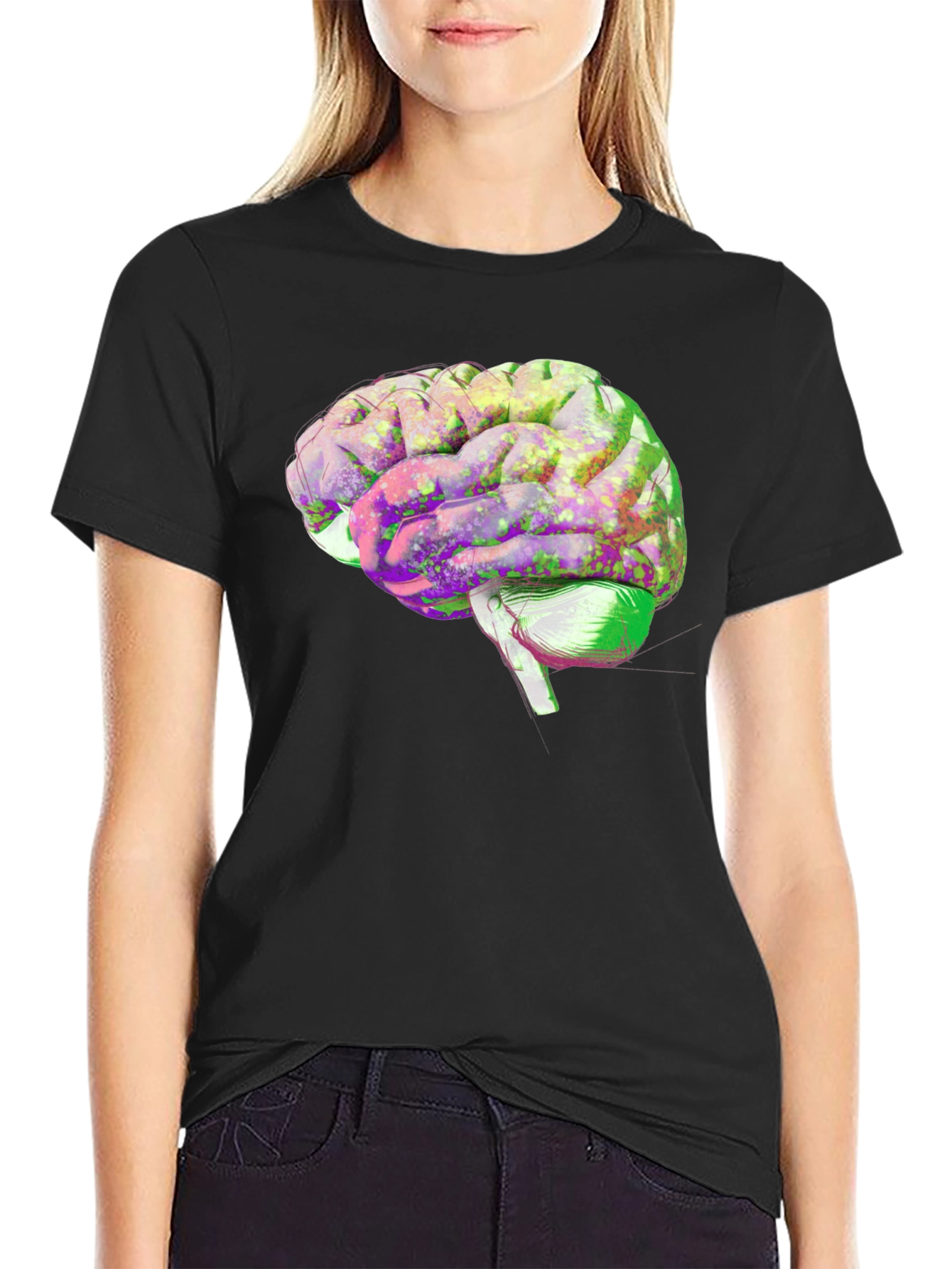 Black Brain Graphic Print Black Cotton T-Shirt view 2