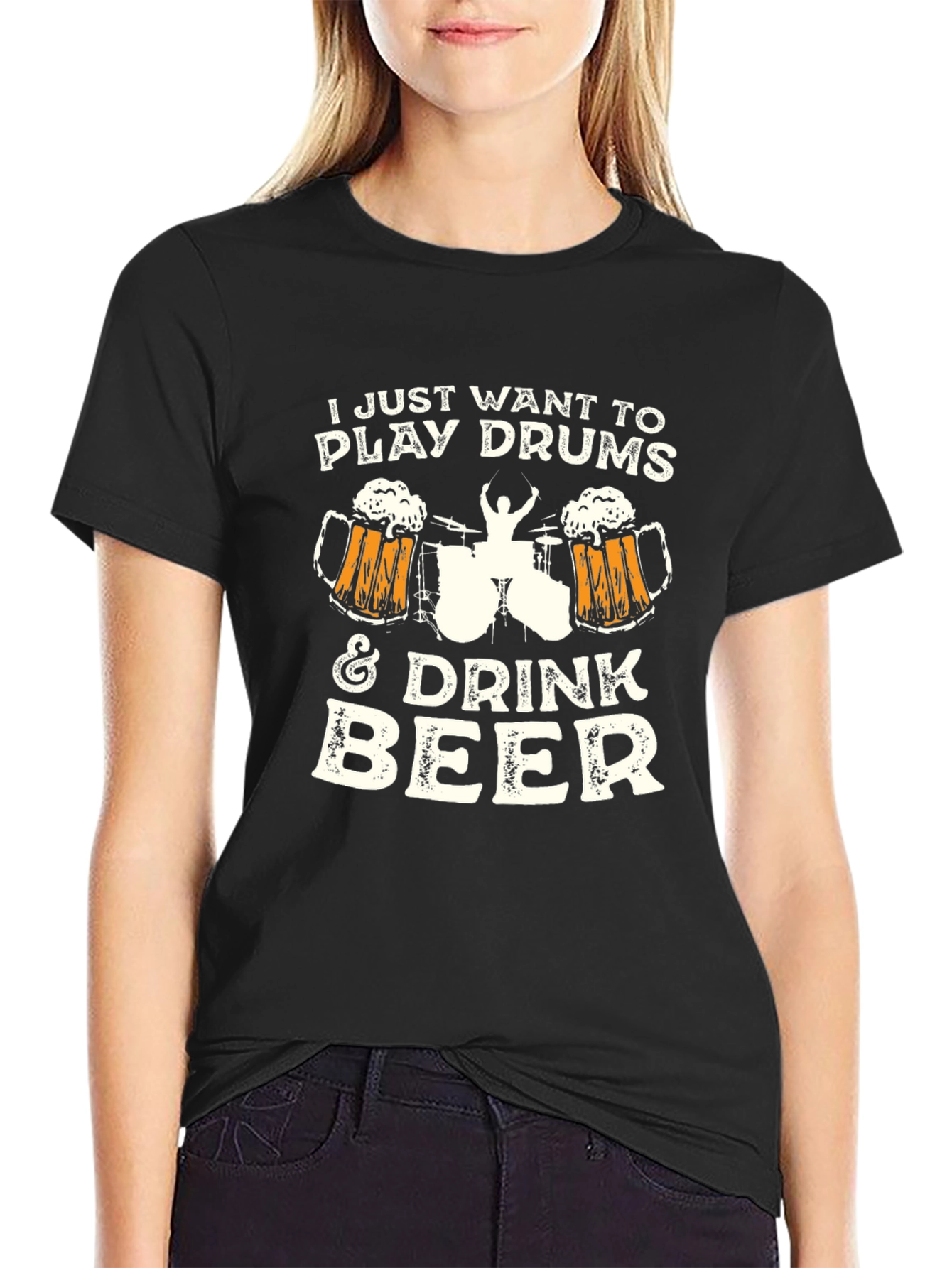 Black Play Drums & Drink Beer Graphic T-Shirt view 2